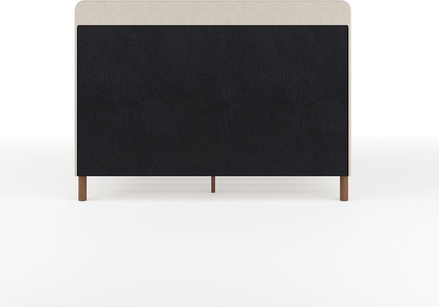 imageMartha Stewart Britta Platform Bed with Headboard ampamp Footboard Faux Linen Upholstery with Piping Detail Rounded Headboard No Box Spring Needed King BeigeBeige FabricWalnut Legs