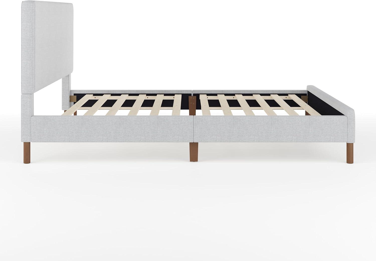 imageMartha Stewart Britta Platform Bed with Headboard ampamp Footboard Faux Linen Upholstery with Piping Detail Rounded Headboard No Box Spring Needed King BeigeGray FabricWalnut Legs