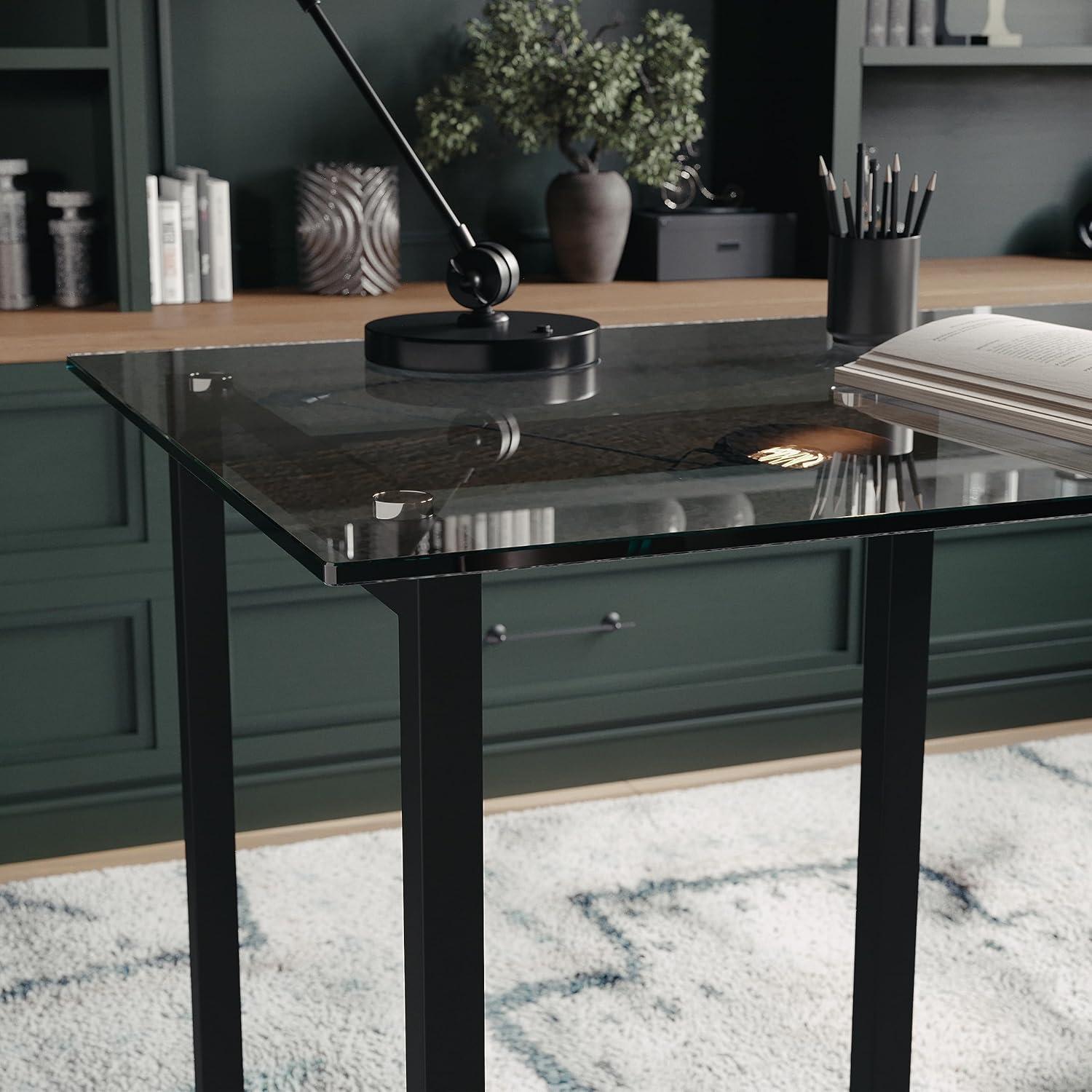 imageMartha Stewart Eli Home Office Desk with Glass Top and Steel Frame Polished BrassClear TopOil Rubbed Bronze Frame