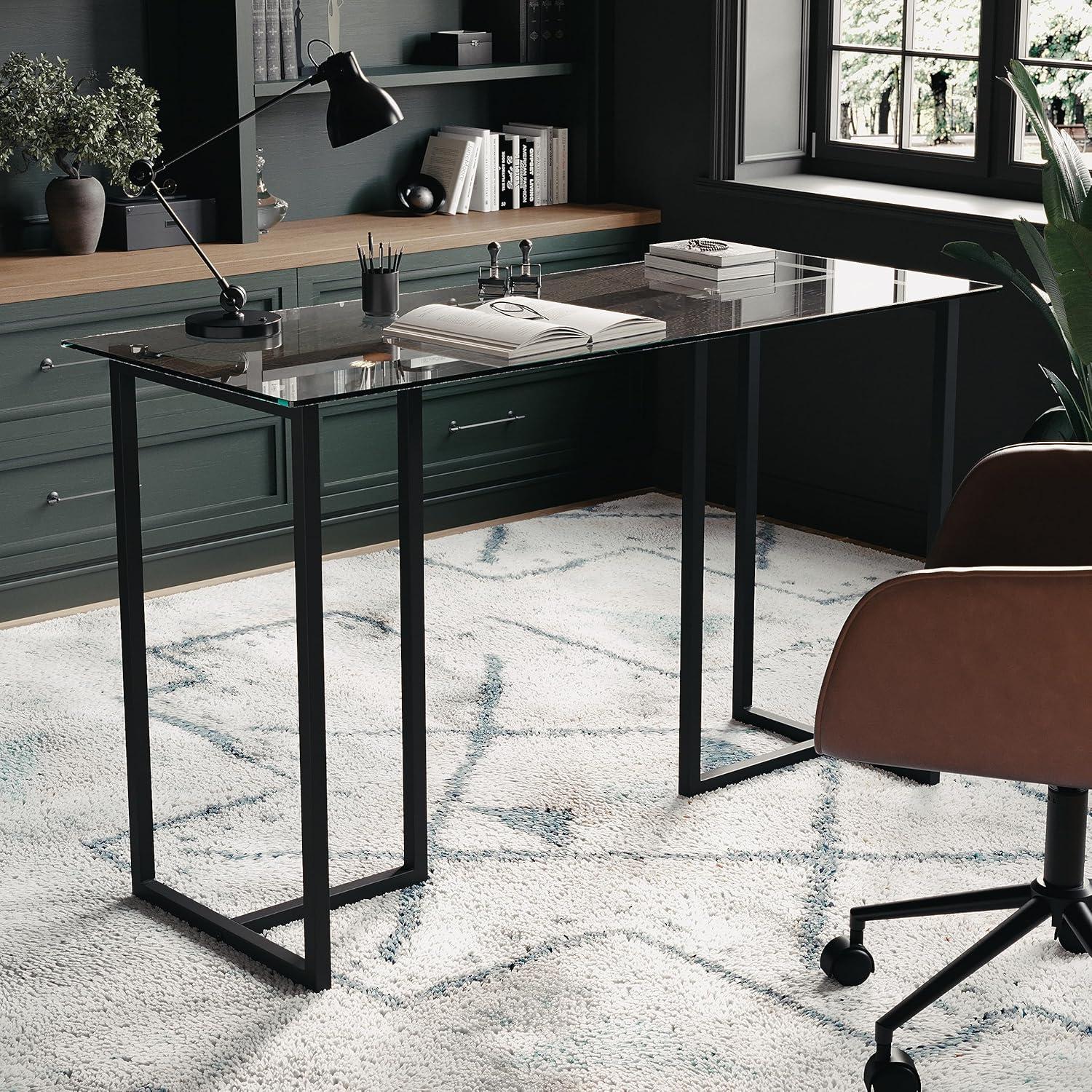 imageMartha Stewart Eli Home Office Desk with Glass Top and Steel Frame Polished BrassClear TopOil Rubbed Bronze Frame