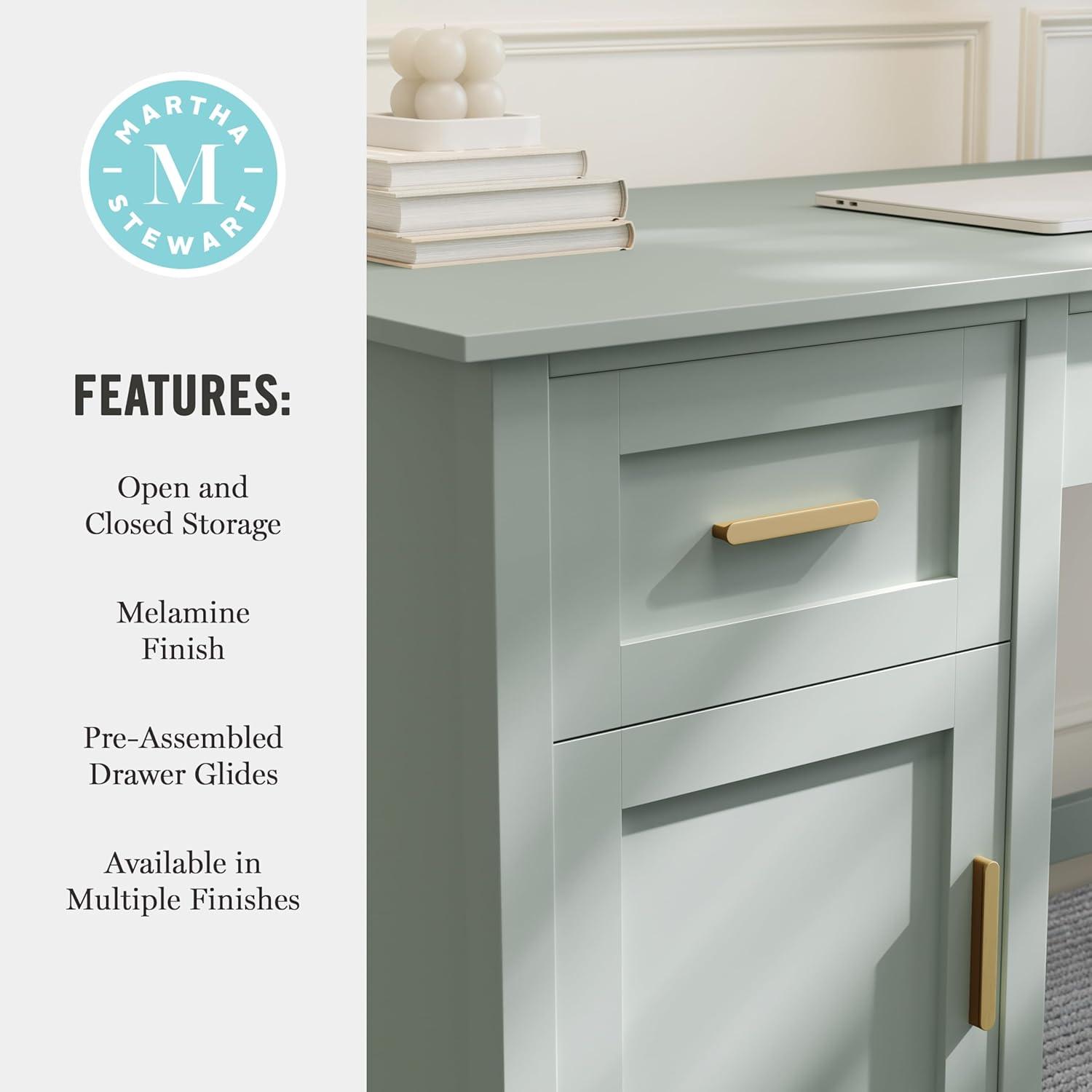 imageMartha Stewart Hutton Shaker Style Home Office Desk with Storage in White with Polished Brass HardwareSage FramePolished Brass Hardware