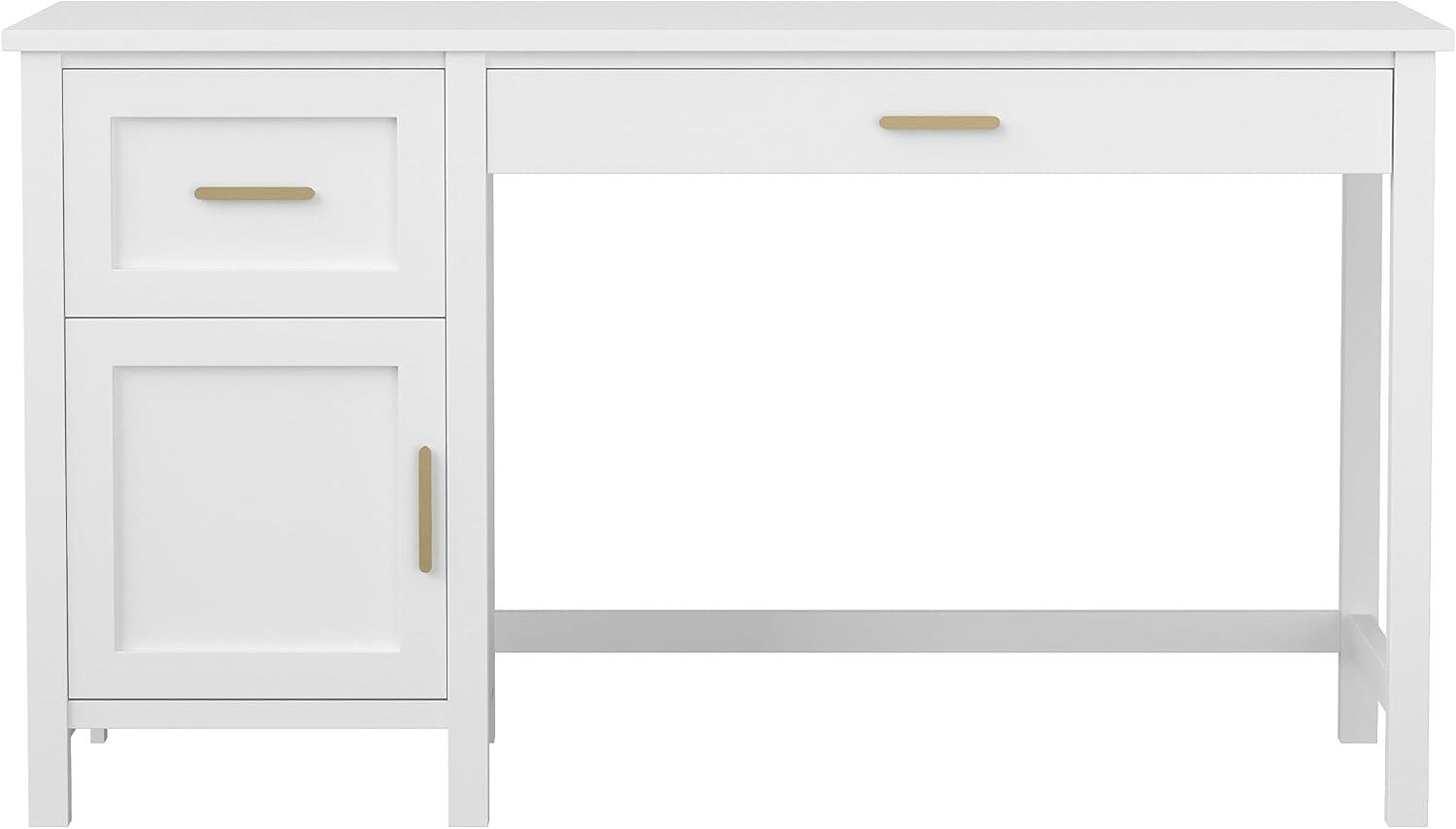 imageMartha Stewart Hutton Shaker Style Home Office Desk with Storage in White with Polished Brass HardwareWhitePolished Brass
