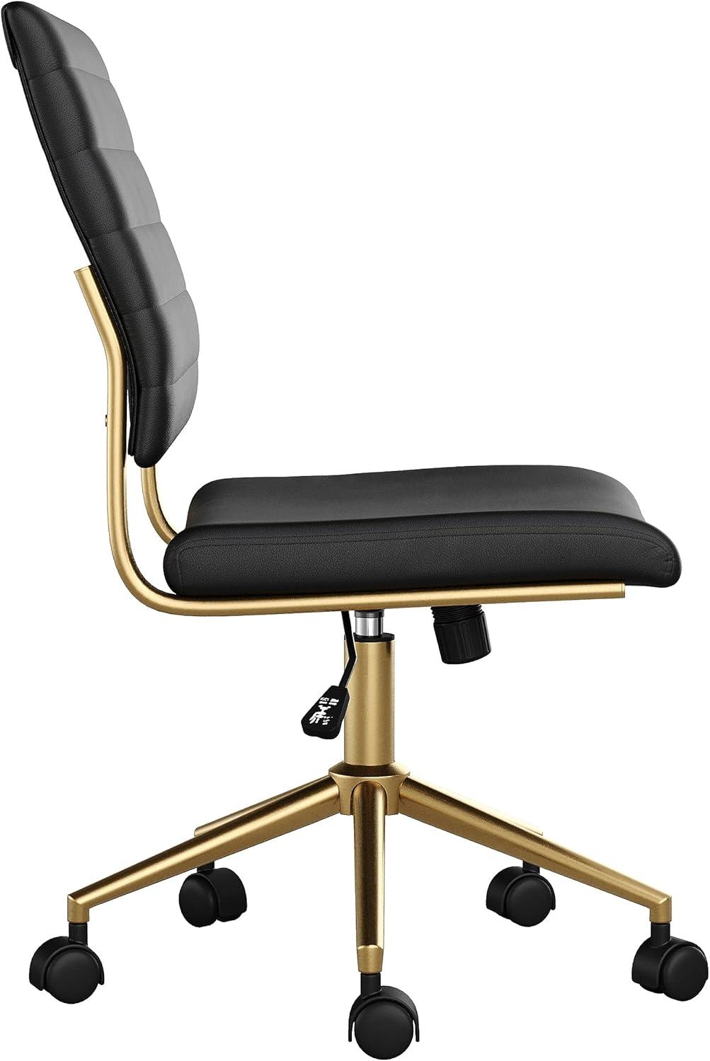 imageMartha Stewart Ivy Armless Swivel Task Chair for Home Office in White Faux Leather with Polished Brass FrameBlack Faux LeatherPolished Brass