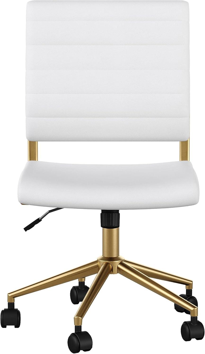 imageMartha Stewart Ivy Armless Swivel Task Chair for Home Office in White Faux Leather with Polished Brass FrameWhite Faux LeatherPolished Brass