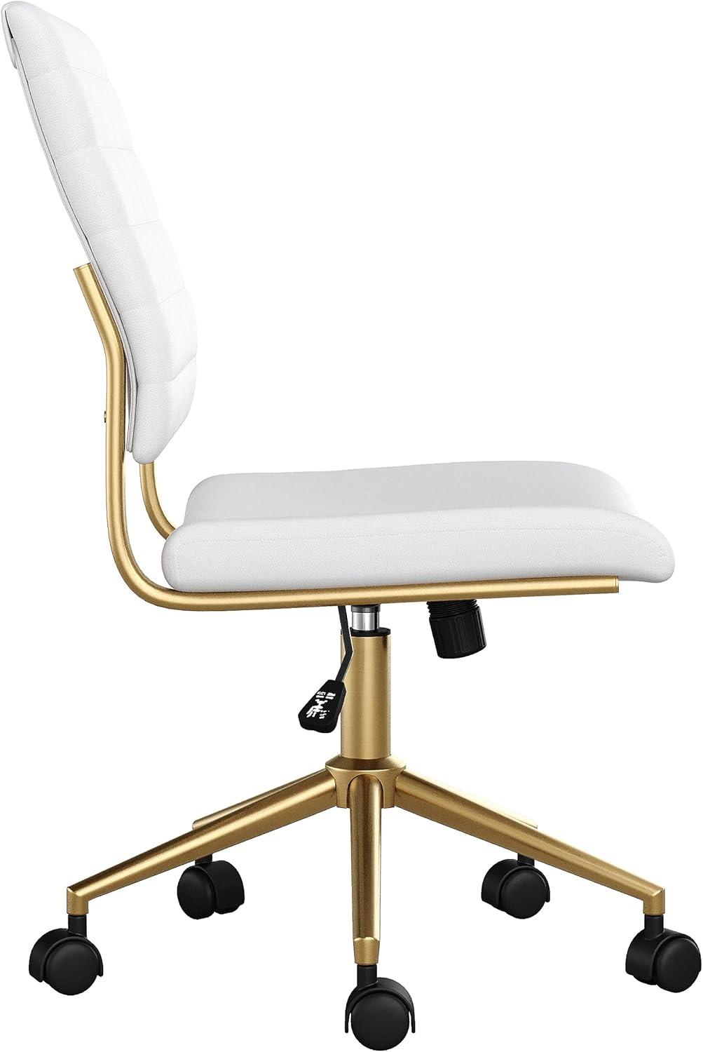 imageMartha Stewart Ivy Armless Swivel Task Chair for Home Office in White Faux Leather with Polished Brass FrameWhite Faux LeatherPolished Brass