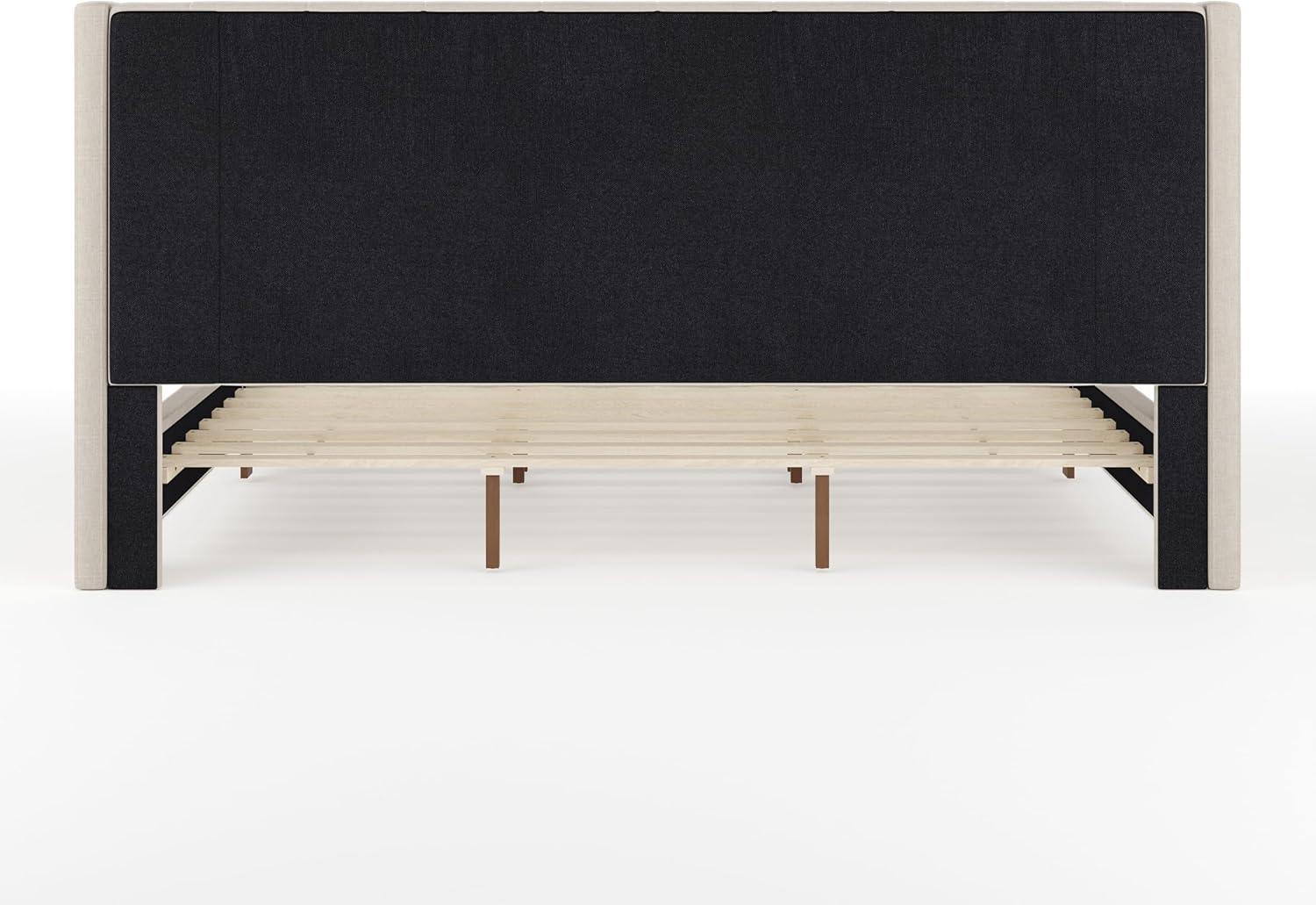 imageMartha Stewart Kay Low Profile Platform Bed with Wingback Headboard Channel Stitched Faux Linen Upholstery No Box Spring Needed King BeigeBeige FabricWalnut Legs
