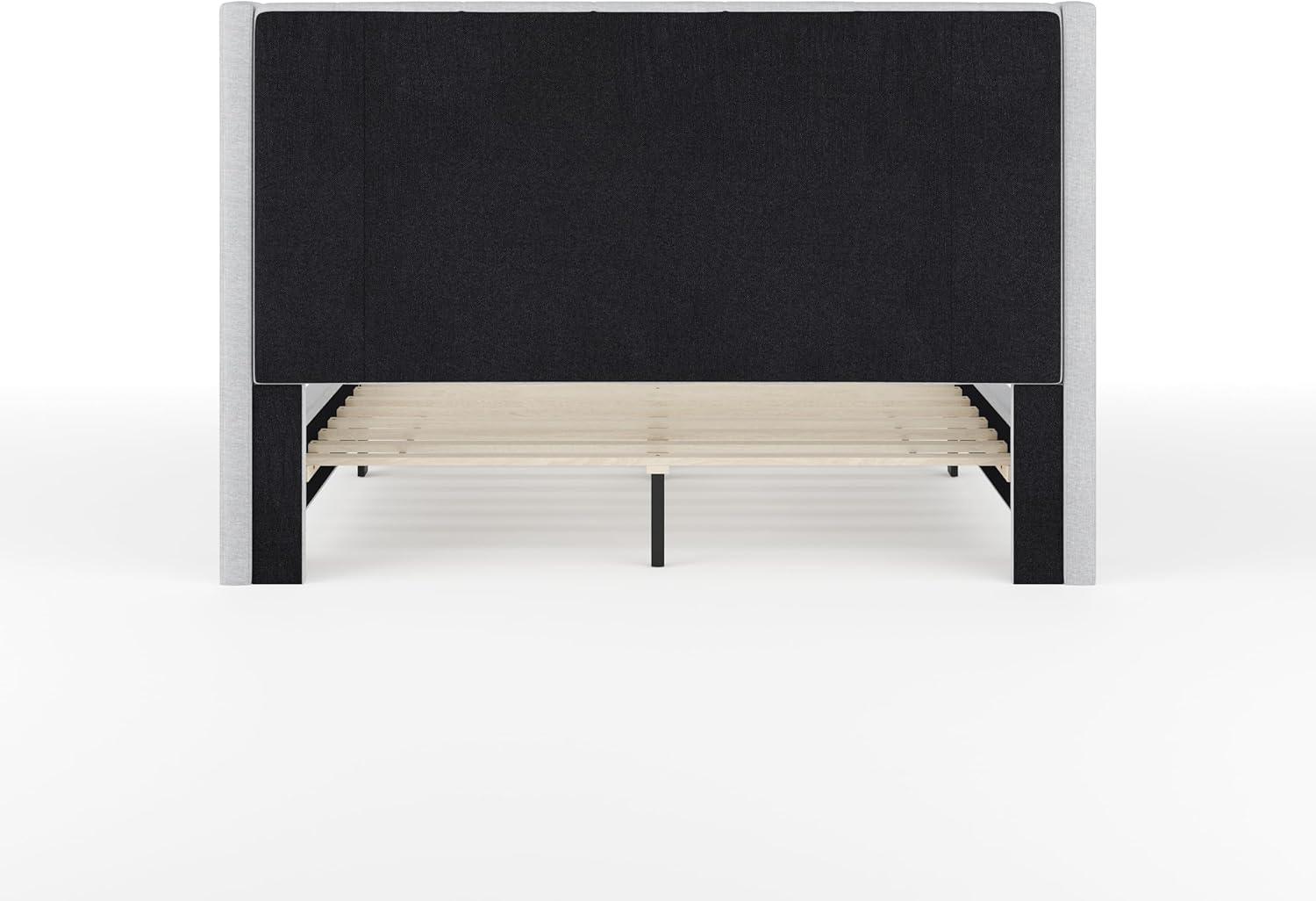imageMartha Stewart Kay Low Profile Platform Bed with Wingback Headboard Channel Stitched Faux Linen Upholstery No Box Spring Needed King BeigeGray FabricBlack Legs