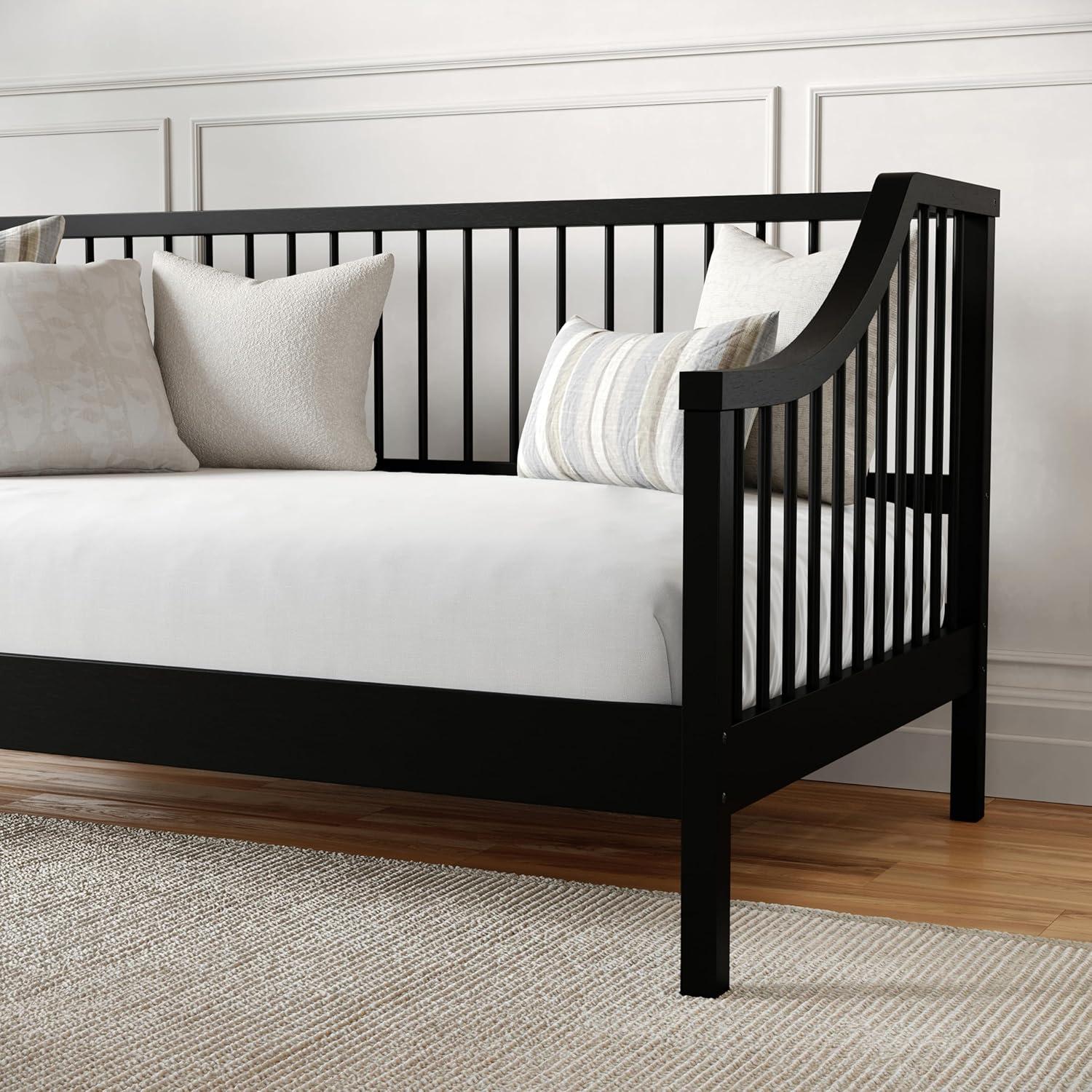 imageMartha Stewart Neely Platform Daybed with Wood Spindles Solid Wood Frame No Box Spring Needed Twin Size Light BeechBlack