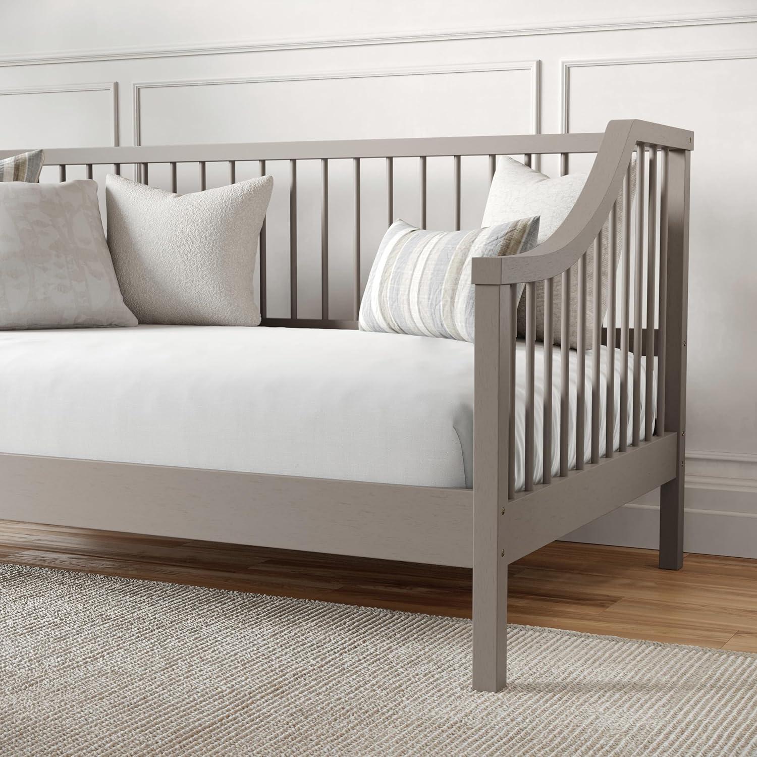 imageMartha Stewart Neely Platform Daybed with Wood Spindles Solid Wood Frame No Box Spring Needed Twin Size Light BeechGrey