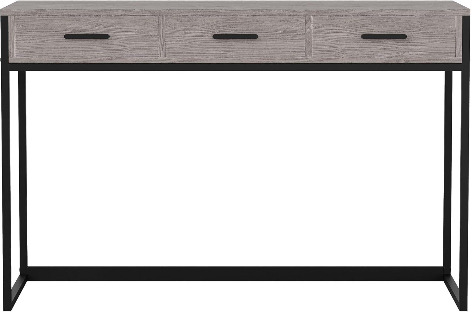 imageMartha Stewart Ollie Home Office Desk with 3 Drawers in Walnut Wood Grain with Polished Brass HardwareGray TopOil Rubbed Bronze Frame