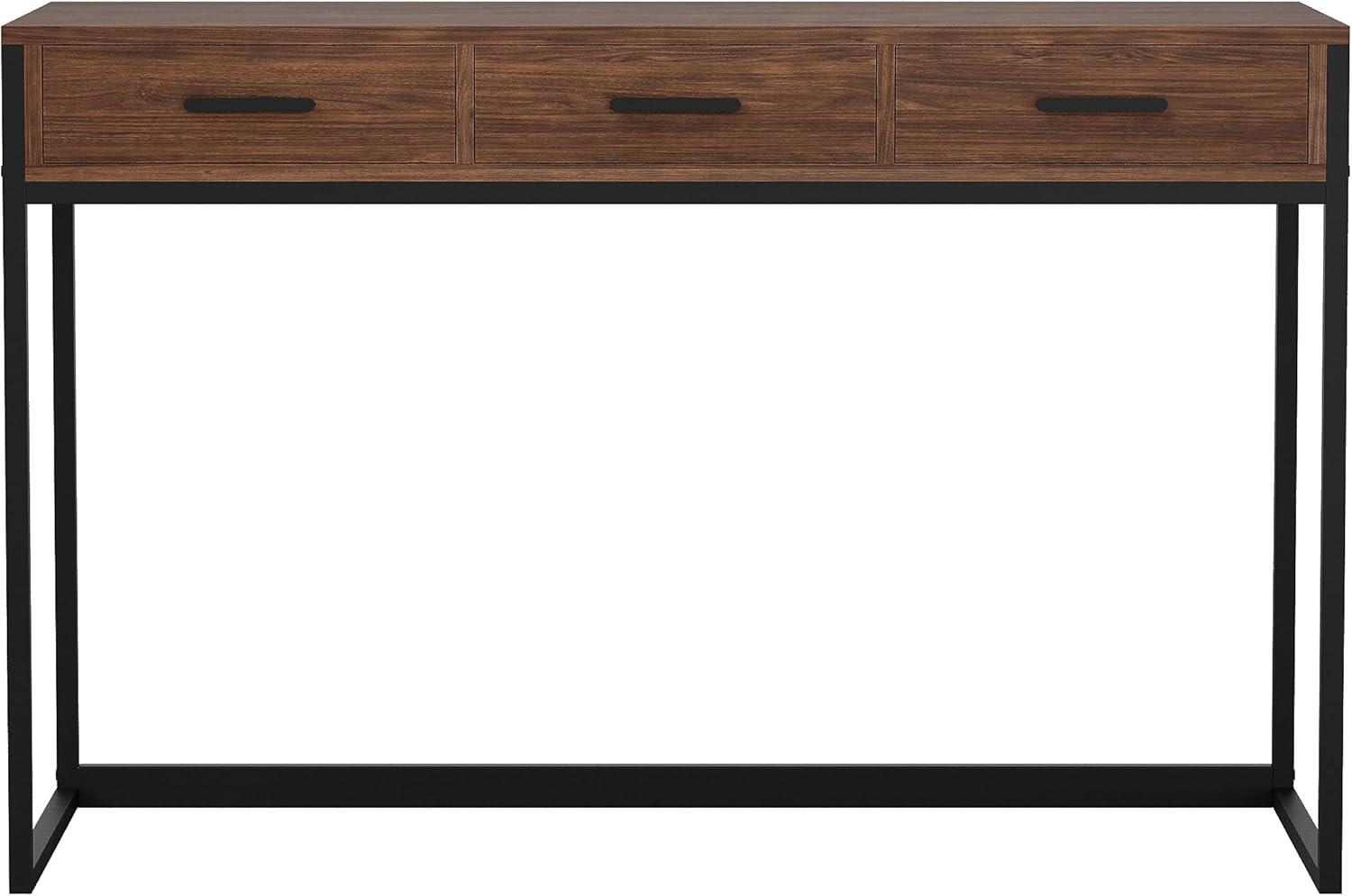 imageMartha Stewart Ollie Home Office Desk with 3 Drawers in Walnut Wood Grain with Polished Brass HardwareWalnut TopOil Rubbed Bronze Frame