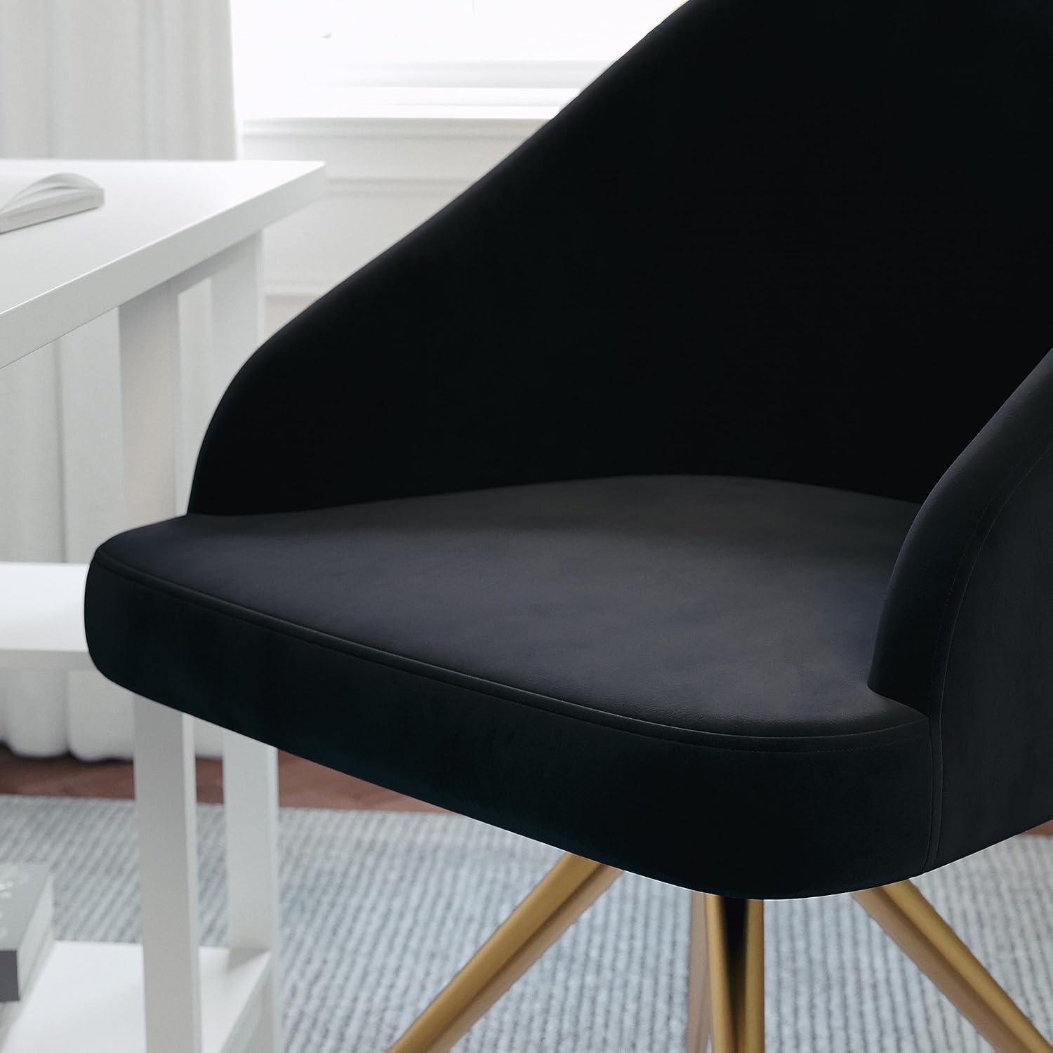 imageMartha Stewart Sora Stationary Swivel Task Chair with Sloped Arms for Home Office in Sage Faux Leather with Polished Brass FrameBlack VelvetPolished Nickel
