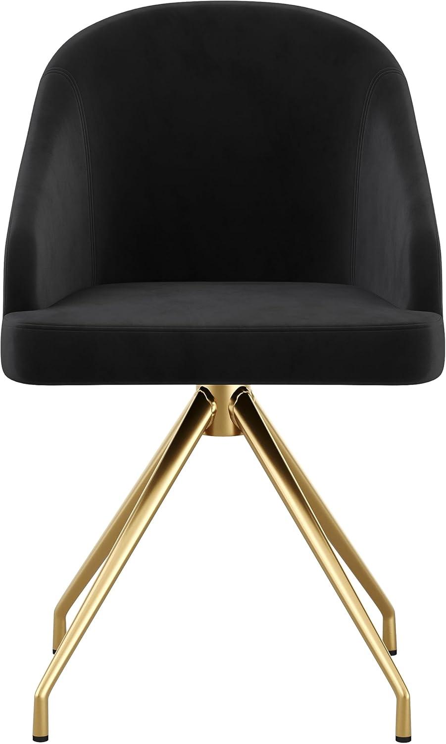 imageMartha Stewart Sora Stationary Swivel Task Chair with Sloped Arms for Home Office in Sage Faux Leather with Polished Brass FrameBlack VelvetPolished Nickel