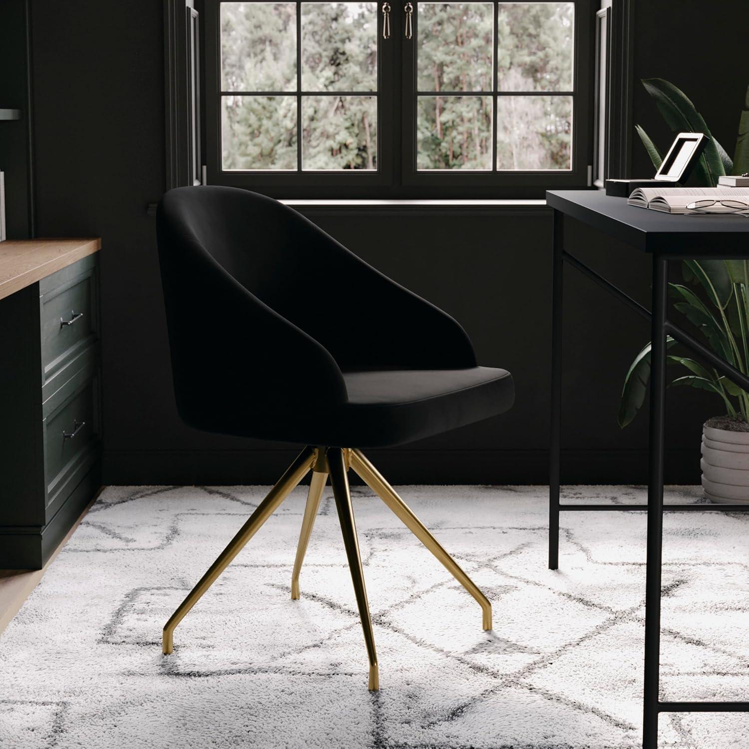 imageMartha Stewart Sora Stationary Swivel Task Chair with Sloped Arms for Home Office in Sage Faux Leather with Polished Brass FrameBlack VelvetPolished Nickel