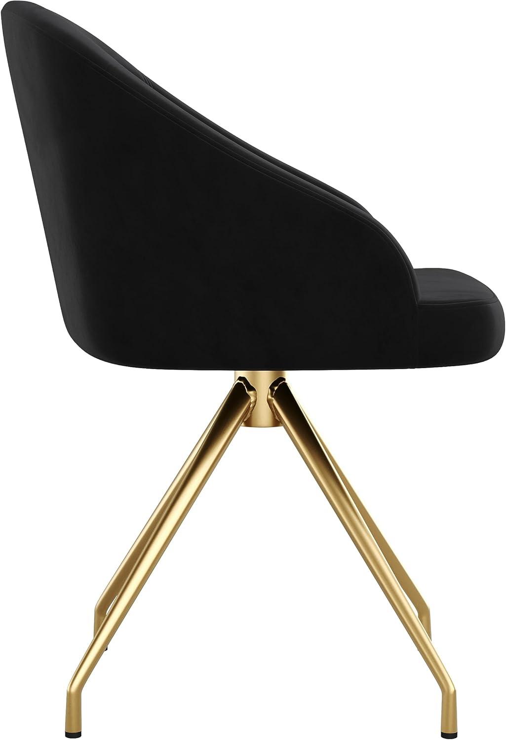 imageMartha Stewart Sora Stationary Swivel Task Chair with Sloped Arms for Home Office in Sage Faux Leather with Polished Brass FrameBlack VelvetPolished Nickel