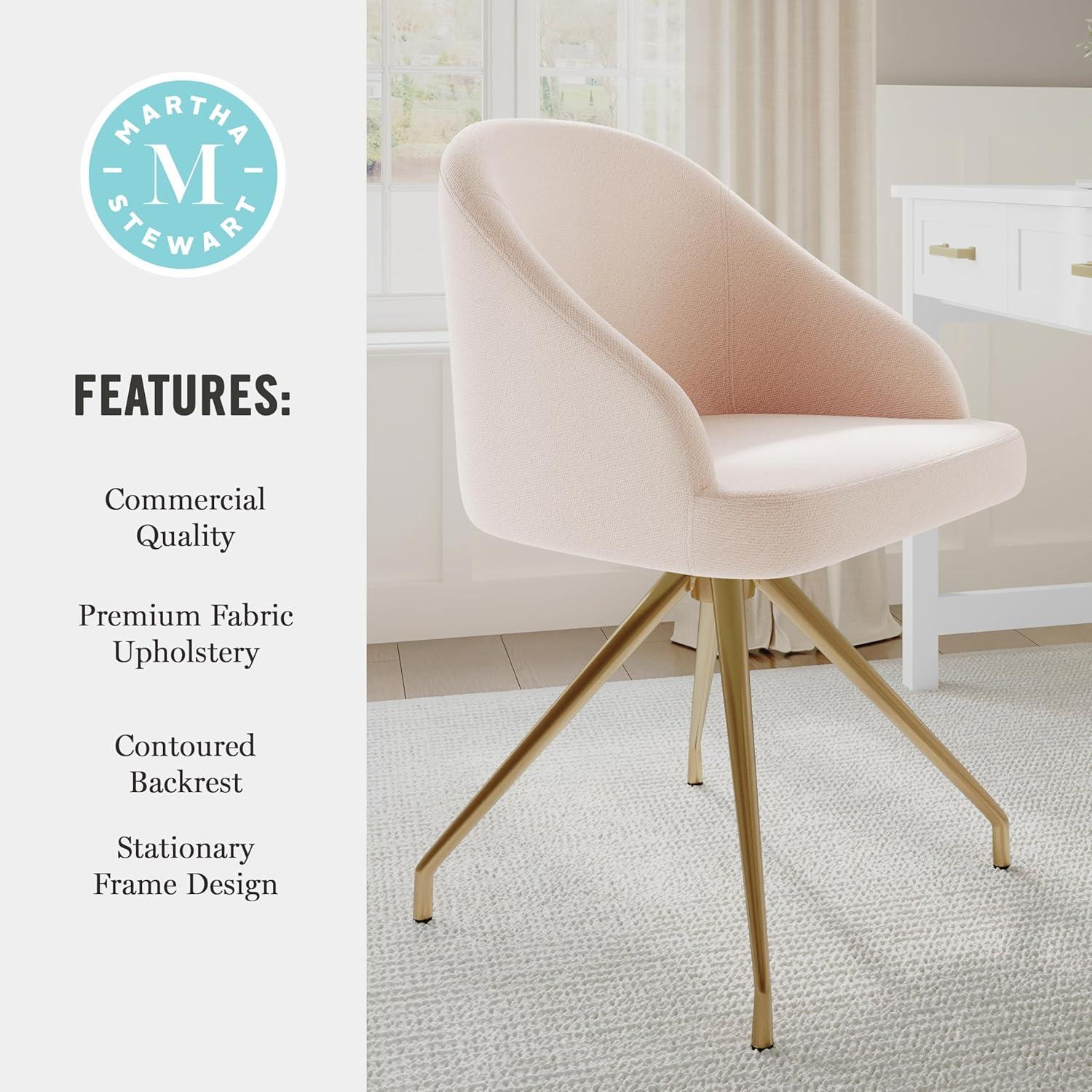 imageMartha Stewart Sora Stationary Swivel Task Chair with Sloped Arms for Home Office in Sage Faux Leather with Polished Brass FrameConch Shell FabricPolished Brass Frame
