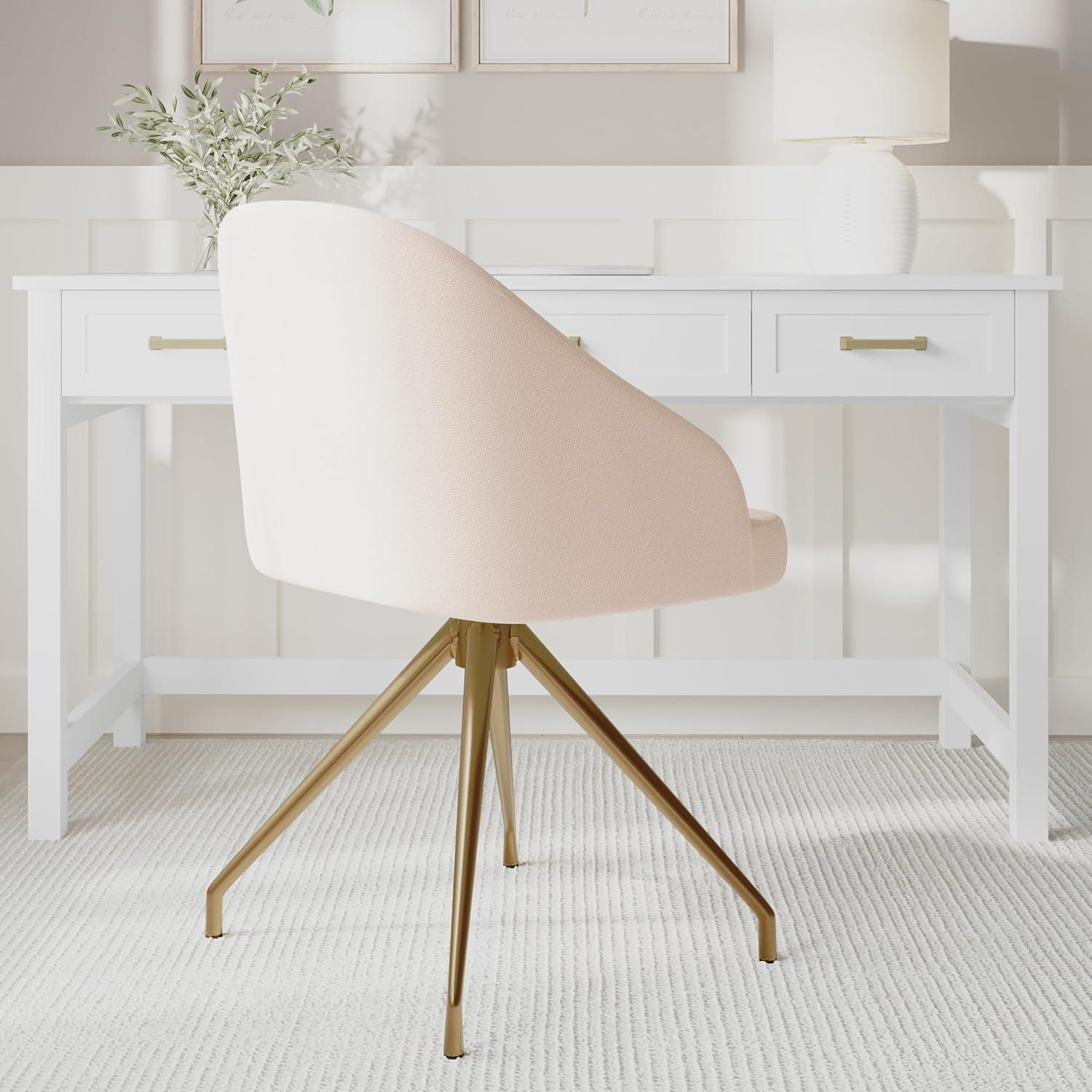 imageMartha Stewart Sora Stationary Swivel Task Chair with Sloped Arms for Home Office in Sage Faux Leather with Polished Brass FrameConch Shell FabricPolished Brass Frame