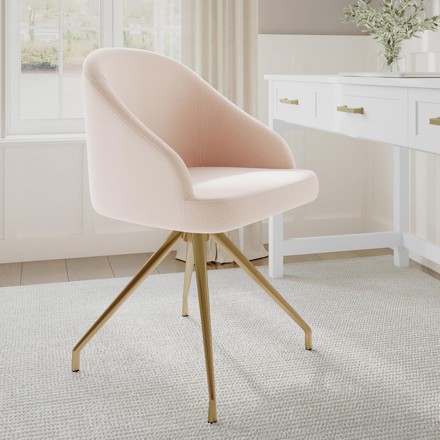 imageMartha Stewart Sora Stationary Swivel Task Chair with Sloped Arms for Home Office in Sage Faux Leather with Polished Brass FrameConch Shell FabricPolished Brass Frame