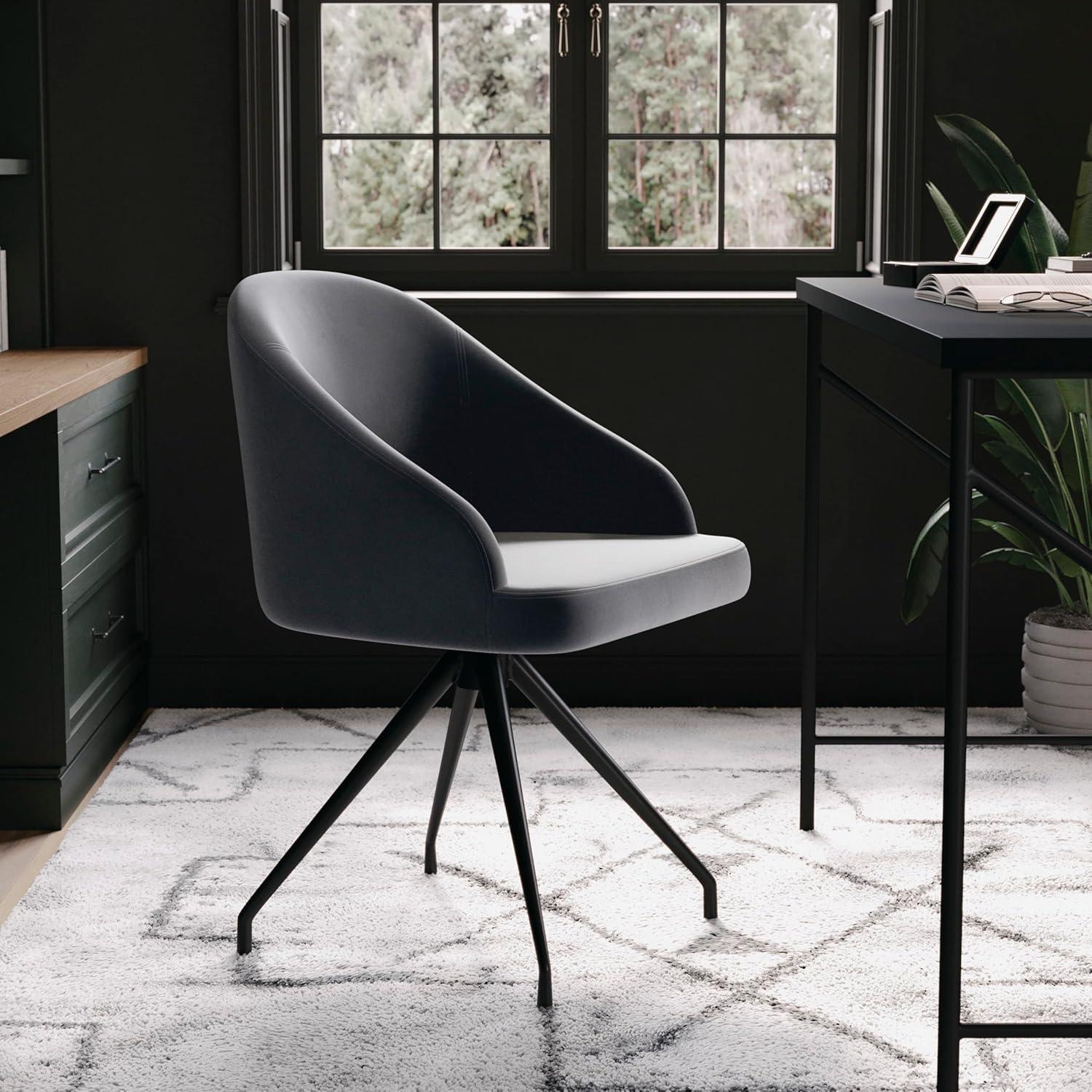 imageMartha Stewart Sora Stationary Swivel Task Chair with Sloped Arms for Home Office in Sage Faux Leather with Polished Brass FrameGray VelvetOil Rubbed Bronze