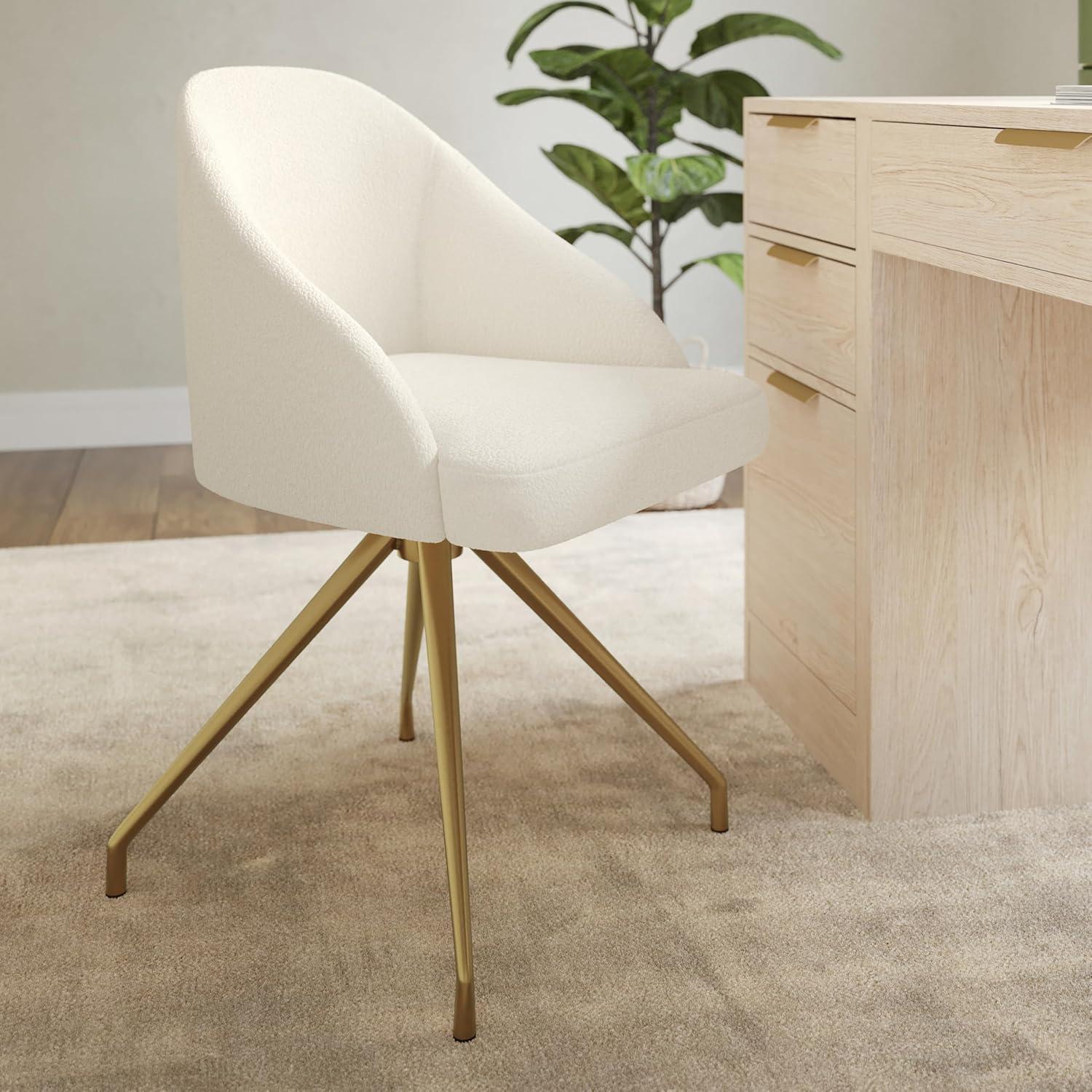 imageMartha Stewart Sora Stationary Swivel Task Chair with Sloped Arms for Home Office in Sage Faux Leather with Polished Brass FrameOff White BouclePolished Brass Frame