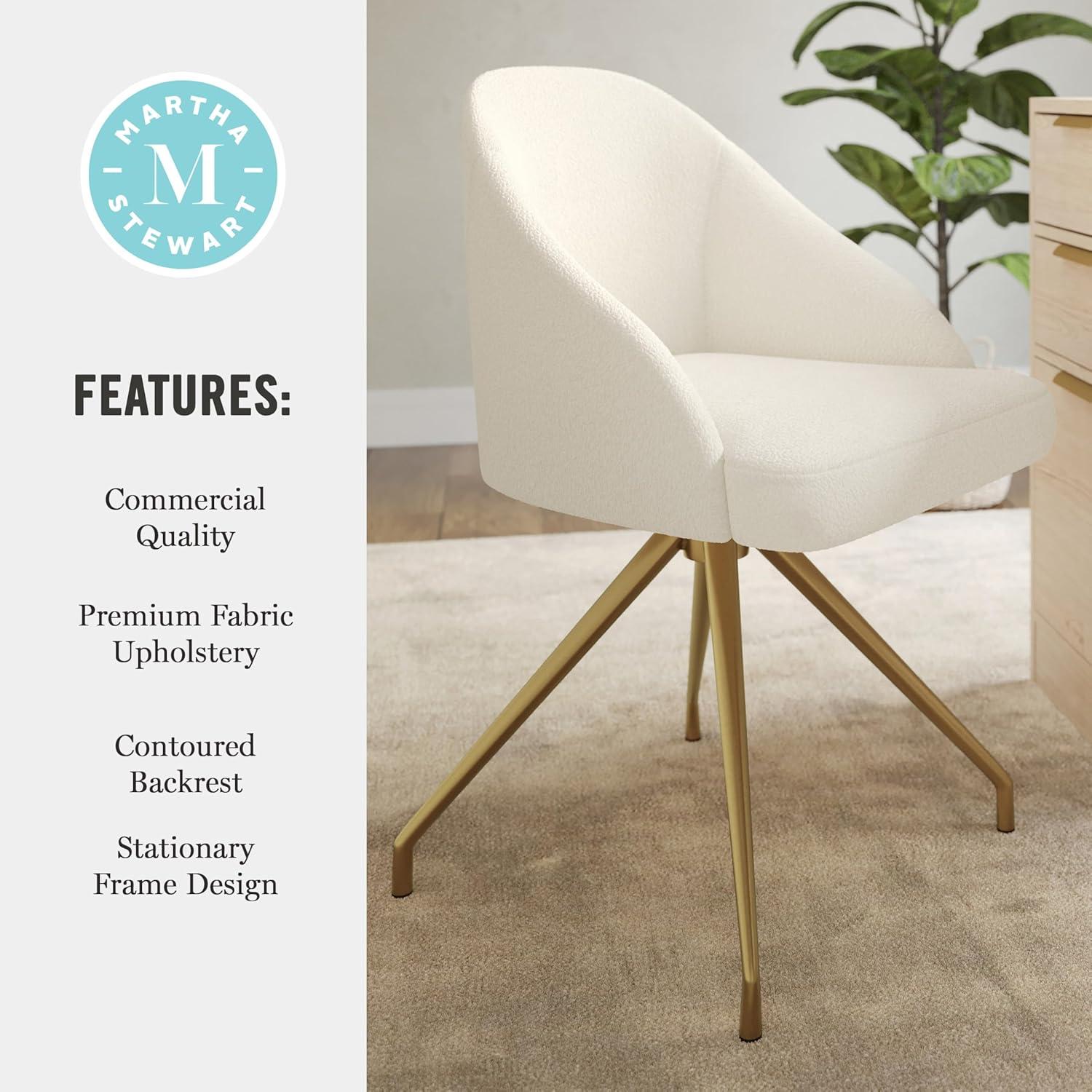 imageMartha Stewart Sora Stationary Swivel Task Chair with Sloped Arms for Home Office in Sage Faux Leather with Polished Brass FrameOff White BouclePolished Brass Frame