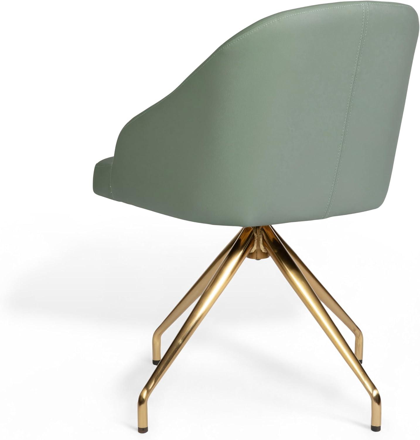 imageMartha Stewart Sora Stationary Swivel Task Chair with Sloped Arms for Home Office in Sage Faux Leather with Polished Brass FrameSage Faux LeatherPolished Brass Frame