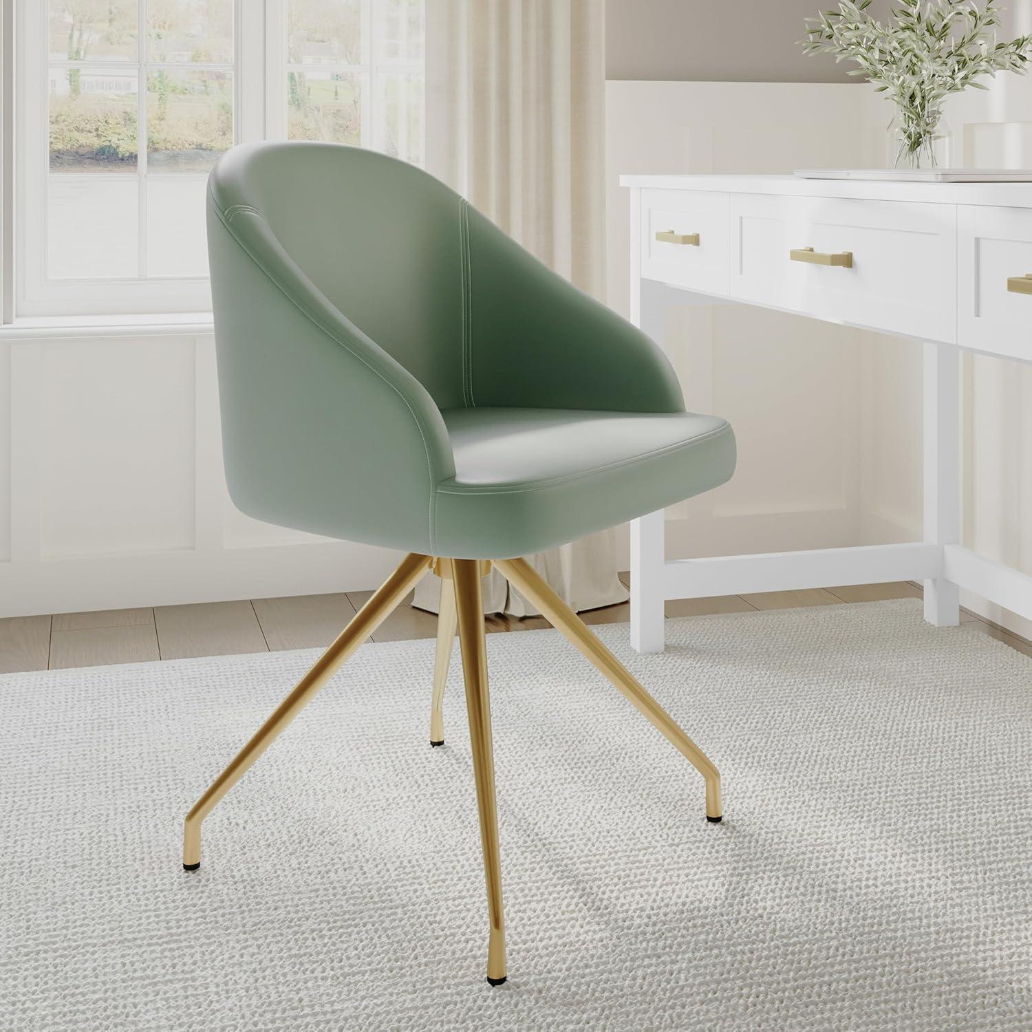imageMartha Stewart Sora Stationary Swivel Task Chair with Sloped Arms for Home Office in Sage Faux Leather with Polished Brass FrameSage Faux LeatherPolished Brass Frame