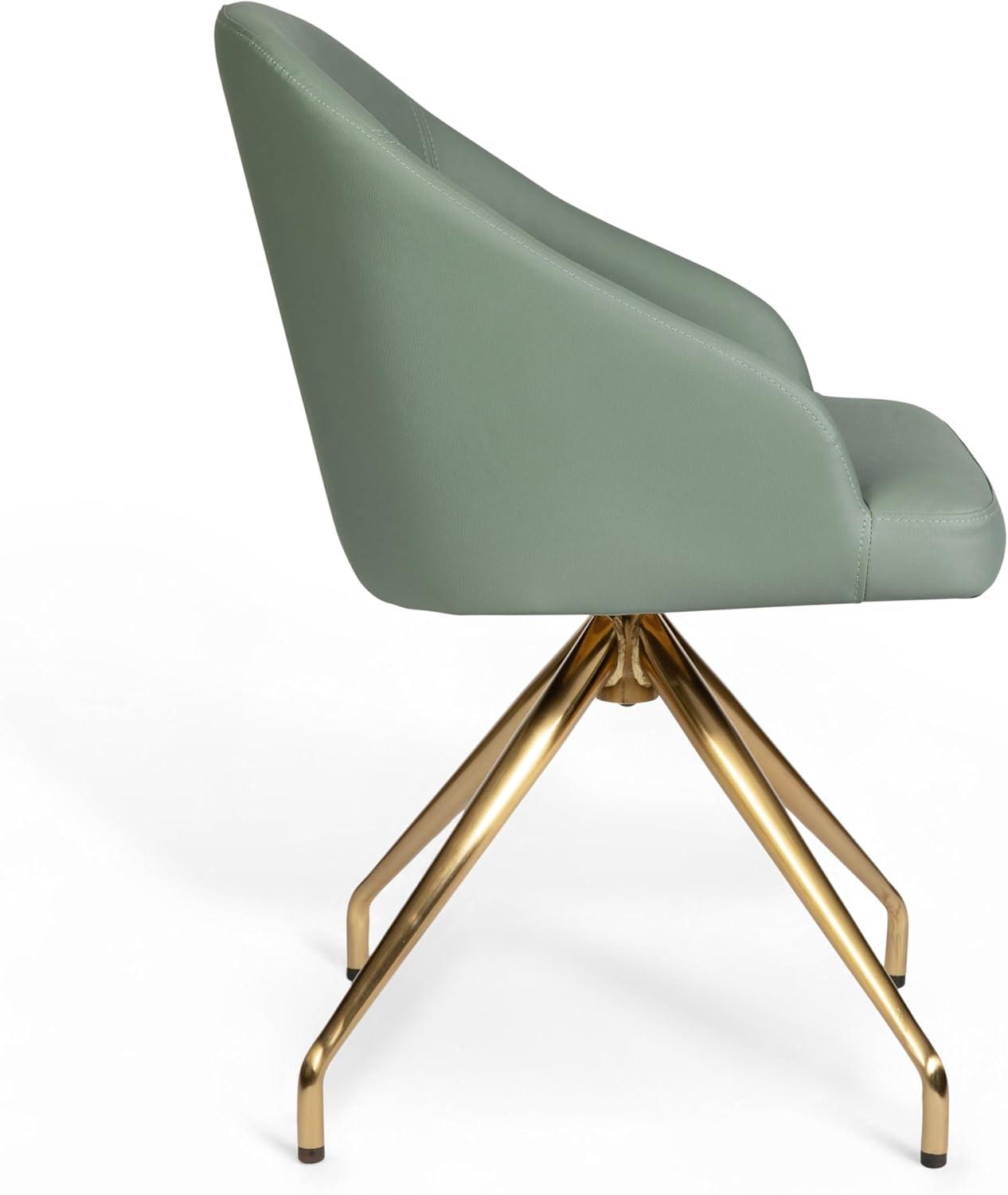 imageMartha Stewart Sora Stationary Swivel Task Chair with Sloped Arms for Home Office in Sage Faux Leather with Polished Brass FrameSage Faux LeatherPolished Brass Frame