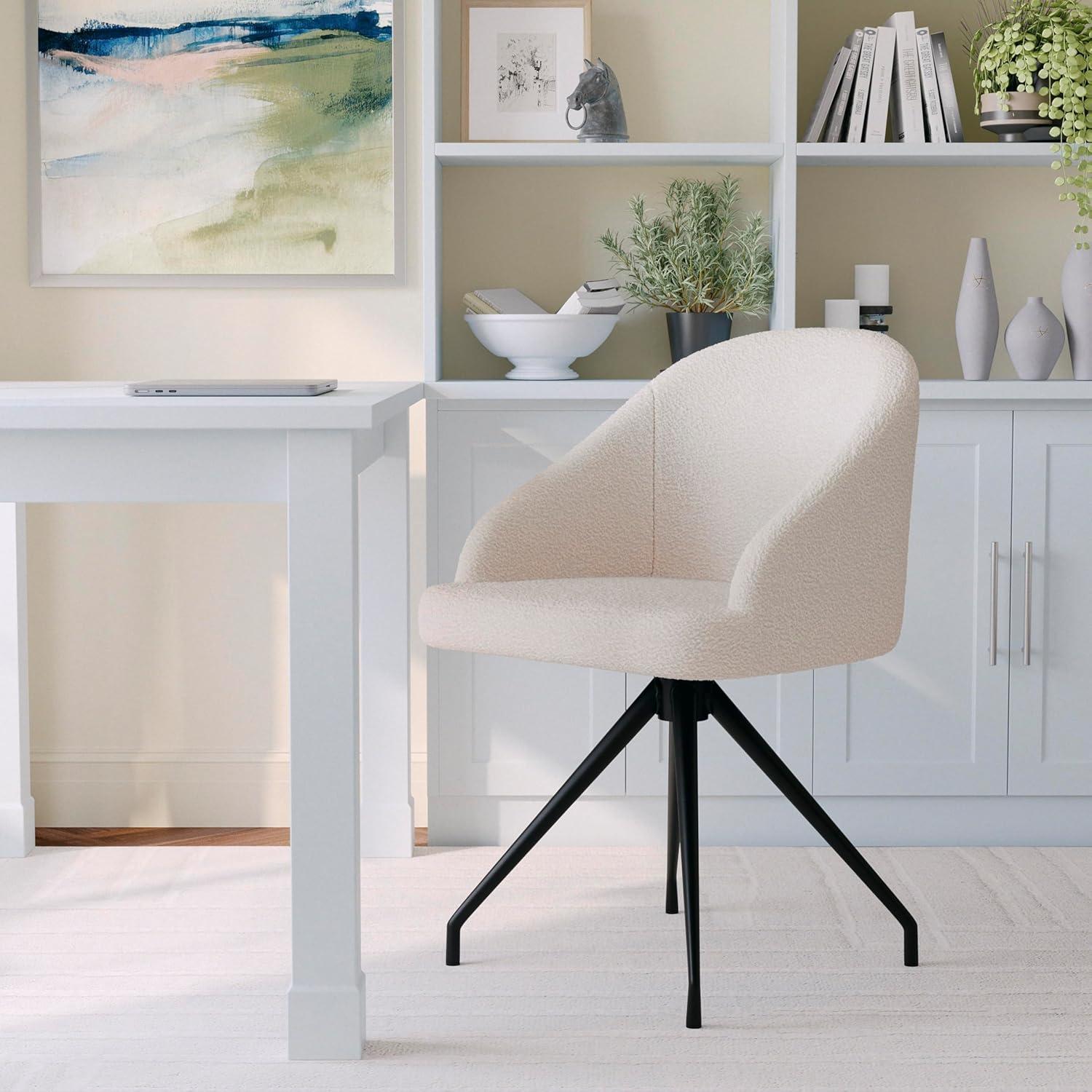 imageMartha Stewart Sora Stationary Swivel Task Chair with Sloped Arms for Home Office in Sage Faux Leather with Polished Brass FrameWhite BoucleOil Rubbed Bronze