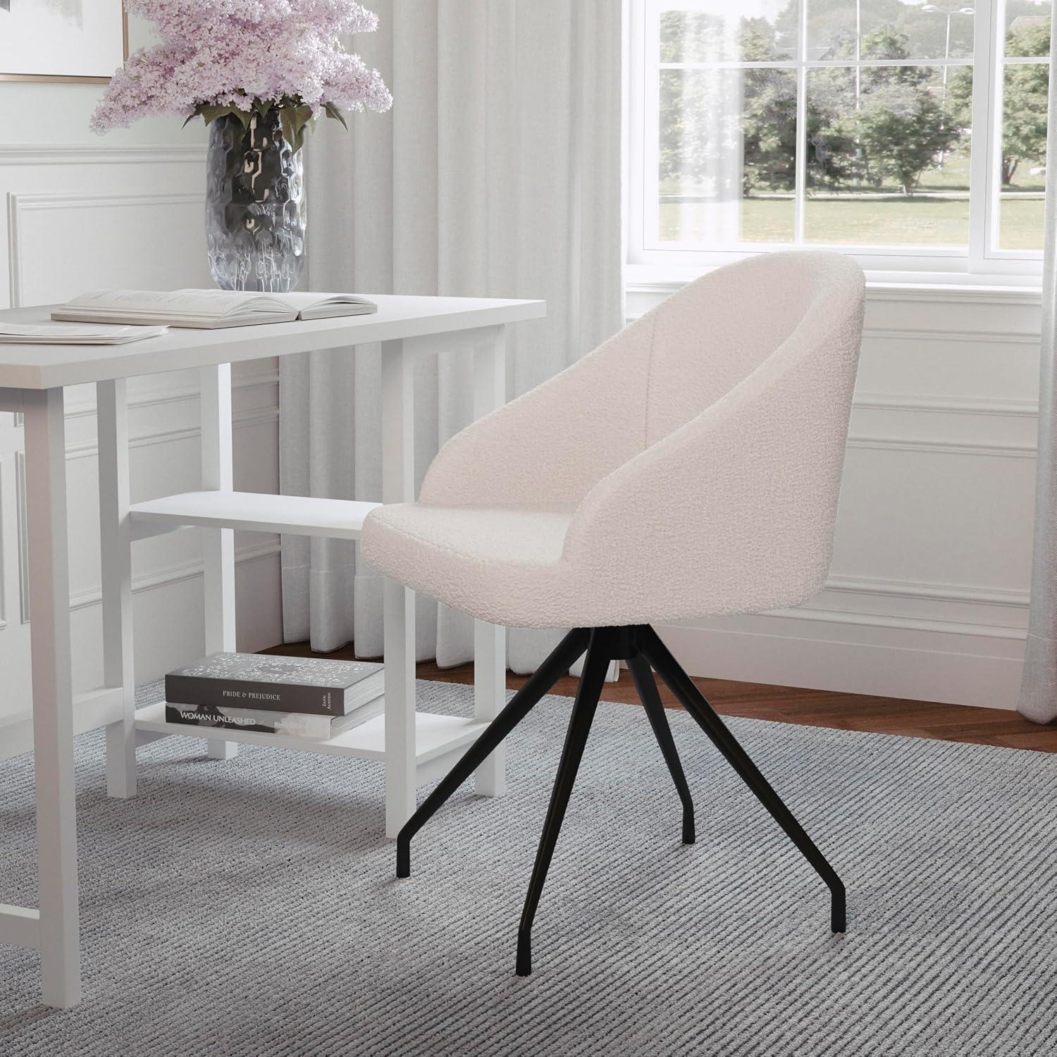 imageMartha Stewart Sora Stationary Swivel Task Chair with Sloped Arms for Home Office in Sage Faux Leather with Polished Brass FrameWhite BoucleOil Rubbed Bronze