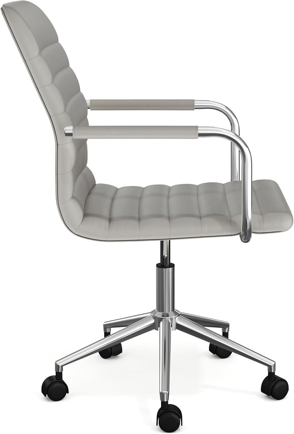 imageMartha Stewart Taytum Swivel Task Chair with Armrests for Home Office in White Faux Leather with Polished Brass FrameGray Faux LeatherPolished Nickel Frame