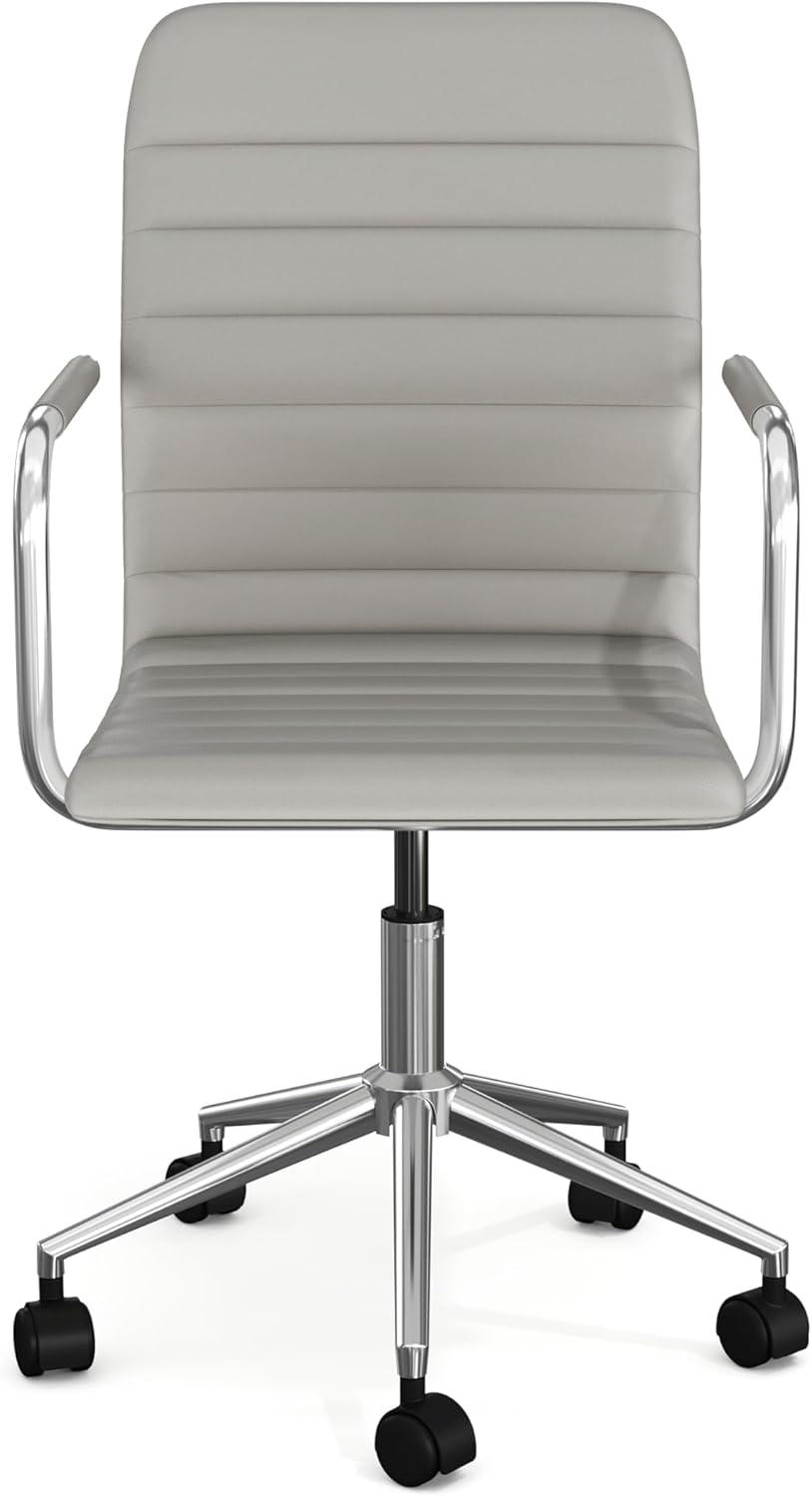 imageMartha Stewart Taytum Swivel Task Chair with Armrests for Home Office in White Faux Leather with Polished Brass FrameGray Faux LeatherPolished Nickel Frame