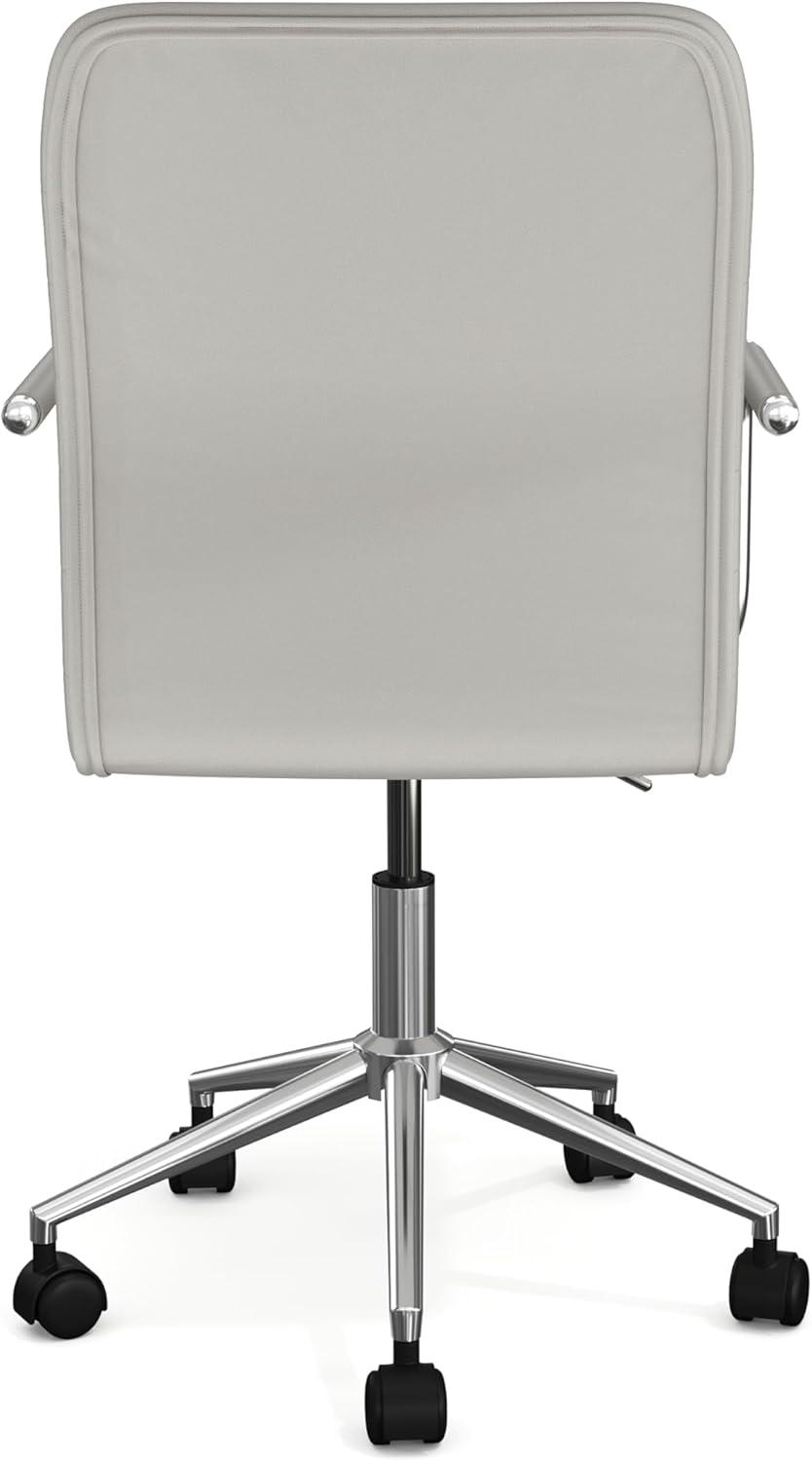 imageMartha Stewart Taytum Swivel Task Chair with Armrests for Home Office in White Faux Leather with Polished Brass FrameGray Faux LeatherPolished Nickel Frame