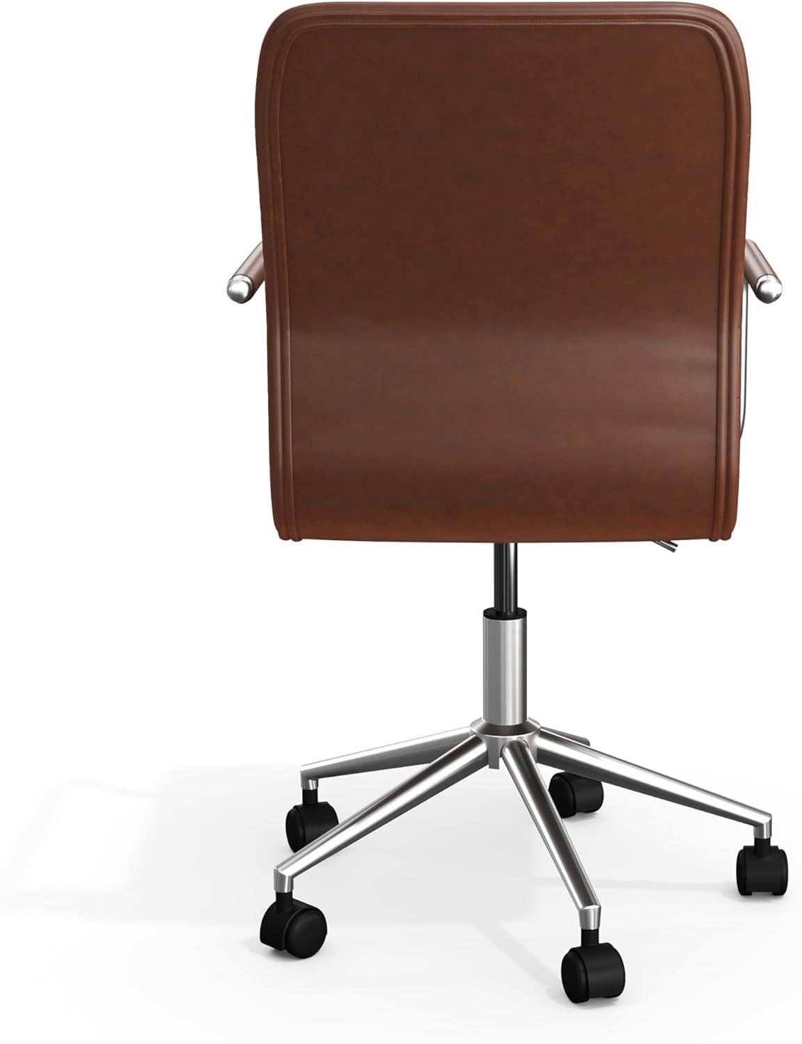 imageMartha Stewart Taytum Swivel Task Chair with Armrests for Home Office in White Faux Leather with Polished Brass FrameSaddle Brown Faux LeatherPolished Nickel Frame