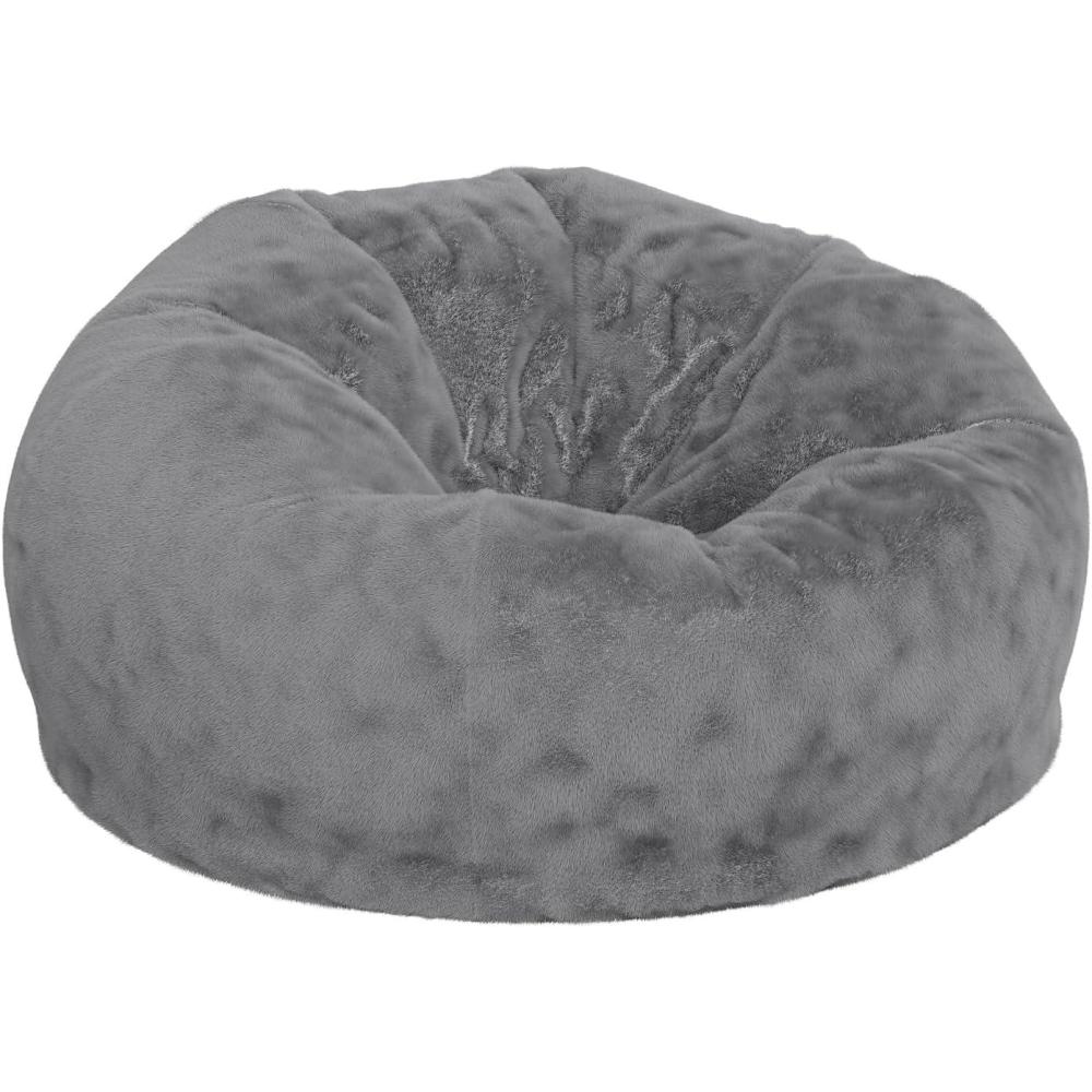 imageFlash Furniture Duncan Oversized Bean Bag Chair for Kids and Adults FoamFilled Beanbag Chair with Machine Washable Cover Light Pink Polka DotGray Furry