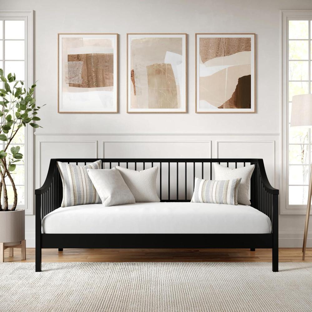 imageMartha Stewart Neely Platform Daybed with Wood Spindles Solid Wood Frame No Box Spring Needed Twin Size Light BeechBlack