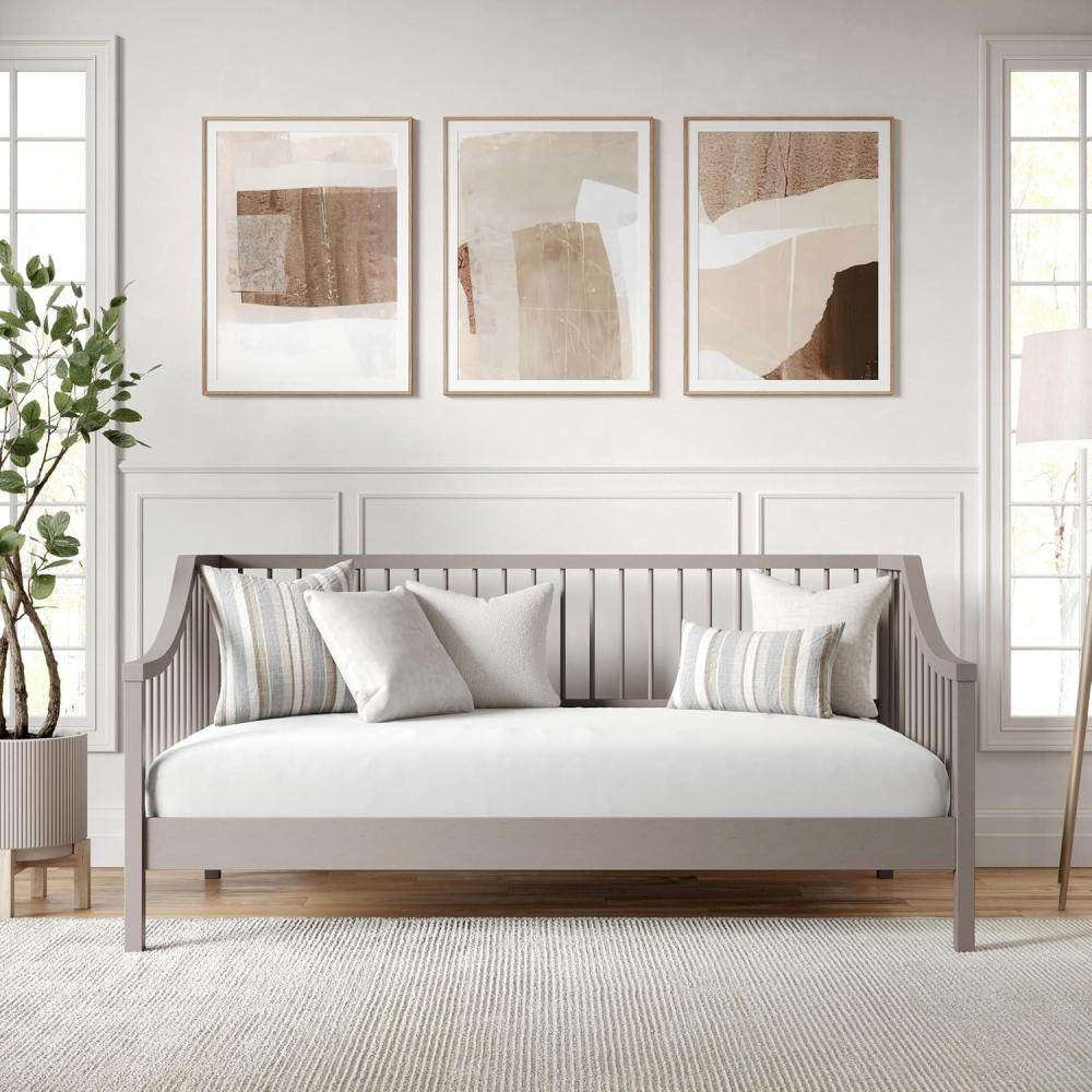 imageMartha Stewart Neely Platform Daybed with Wood Spindles Solid Wood Frame No Box Spring Needed Twin Size Light BeechGrey