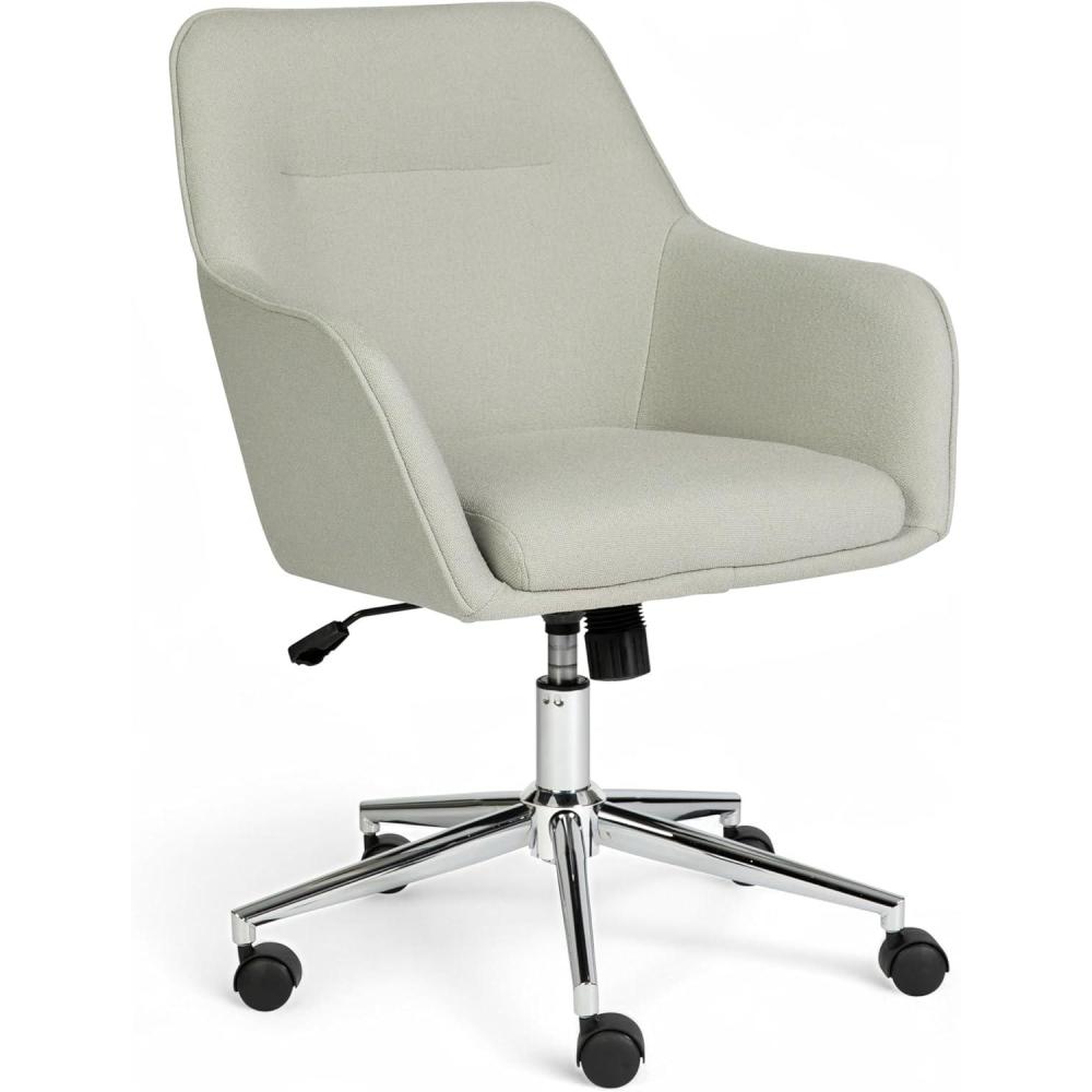 imageMartha Stewart Rayna Swivel Task Chair with Flared Arms for Home Office in White Boucle with Oil Rubbed Bronze FrameLight Gray FabricPolished Nickel Frame