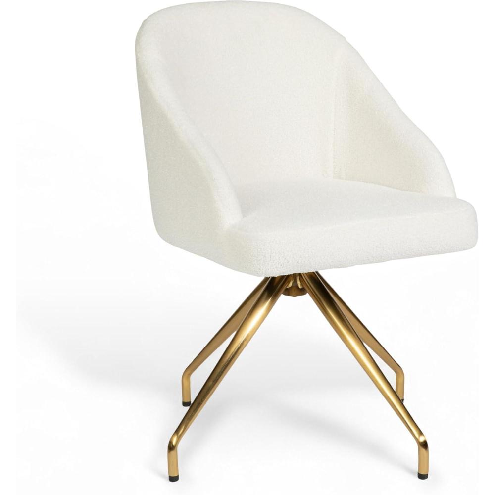 imageMartha Stewart Sora Stationary Swivel Task Chair with Sloped Arms for Home Office in Sage Faux Leather with Polished Brass FrameOff White BouclePolished Brass Frame