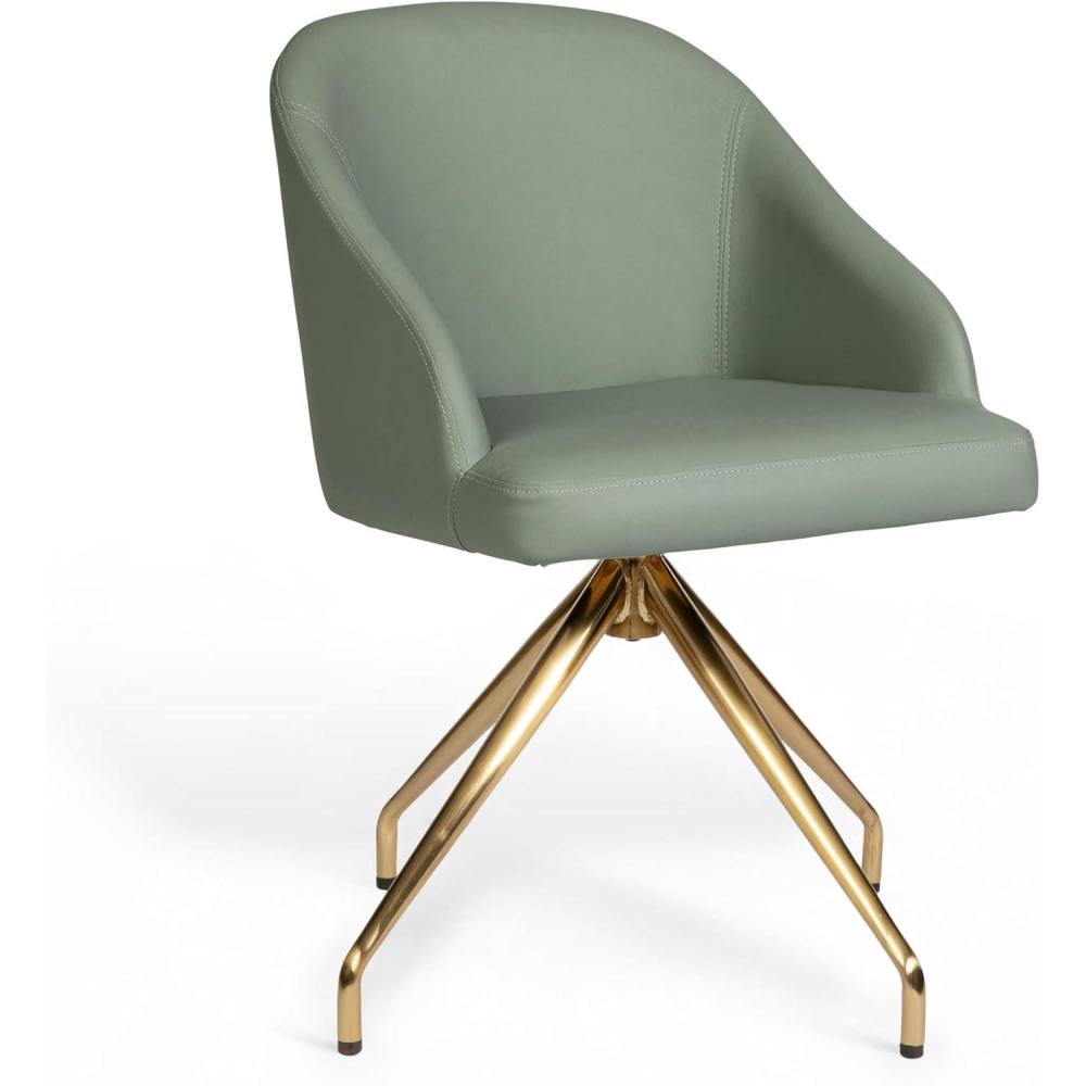 imageMartha Stewart Sora Stationary Swivel Task Chair with Sloped Arms for Home Office in Sage Faux Leather with Polished Brass FrameSage Faux LeatherPolished Brass Frame