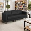 Flash Furniture Hercules Artemis Commercial Modular Sofa for Reception and Lobby Use, Solid Wood Legs, 4 Outlets, 2 USB, and 2 USB-C Ports, Black LeatherSoft(Black)