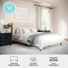 Martha Stewart Britta Platform Bed with Headboard & Footboard, Faux Linen Upholstery with Piping Detail, Rounded Headboard, No Box Spring Needed, King, Beige(Beige Fabric/Walnut Legs)
