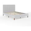 Martha Stewart Britta Platform Bed with Headboard & Footboard, Faux Linen Upholstery with Piping Detail, Rounded Headboard, No Box Spring Needed, King, Beige(Gray Fabric/Walnut Legs)