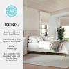 Martha Stewart Britta Platform Bed with Headboard & Footboard, Faux Linen Upholstery with Piping Detail, Rounded Headboard, No Box Spring Needed, King, Beige(Beige Fabric/Walnut Legs)