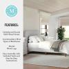 Martha Stewart Britta Platform Bed with Headboard & Footboard, Faux Linen Upholstery with Piping Detail, Rounded Headboard, No Box Spring Needed, King, Beige(Gray Fabric/Walnut Legs)