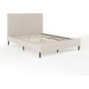 Martha Stewart Britta Platform Bed with Headboard & Footboard, Faux Linen Upholstery with Piping Detail, Rounded Headboard, No Box Spring Needed, King, Beige(Beige Fabric/Walnut Legs)
