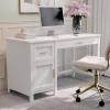 Martha Stewart Hutton Shaker Style Home Office Desk with Storage in White with Polished Brass Hardware(White/Polished Brass)
