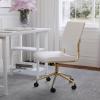 Martha Stewart Ivy Armless Swivel Task Chair for Home Office in White Faux Leather with Polished Brass Frame(White Faux Leather/Polished Brass)
