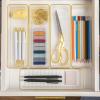 Martha Stewart Kerry Plastic Stackable Office Desk Drawer Organizers, 6″ x 3″, 6 Pack, with Gold Trim(12″ x 3″)