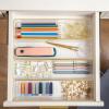 Martha Stewart Kerry Plastic Stackable Office Desk Drawer Organizers, 6″ x 3″, 6 Pack, with Gold Trim(9″ x 3″)